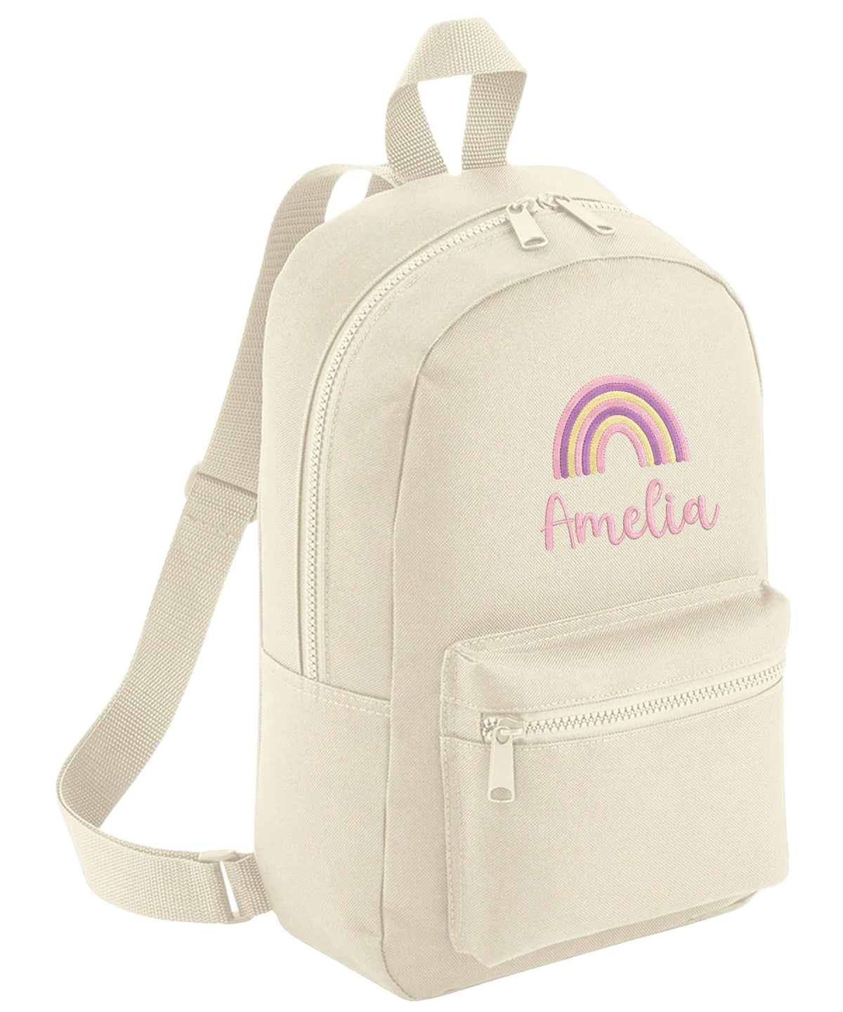 Embroidered Girls Personalised Pink Rainbow Name Mini Backpack Custom Text School Rucksack Nursery Bag