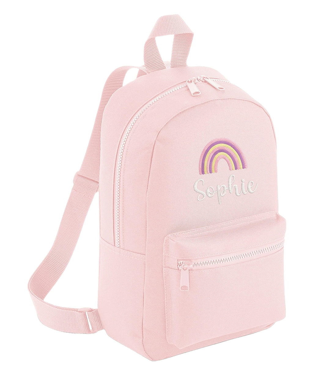 Embroidered Girls Personalised Pink Rainbow Name Mini Backpack Custom Text School Rucksack Nursery Bag