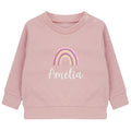 Embroidered Girls Personalised Rainbow Name Baby and Toddler Pink Sustainable Sweatshirts