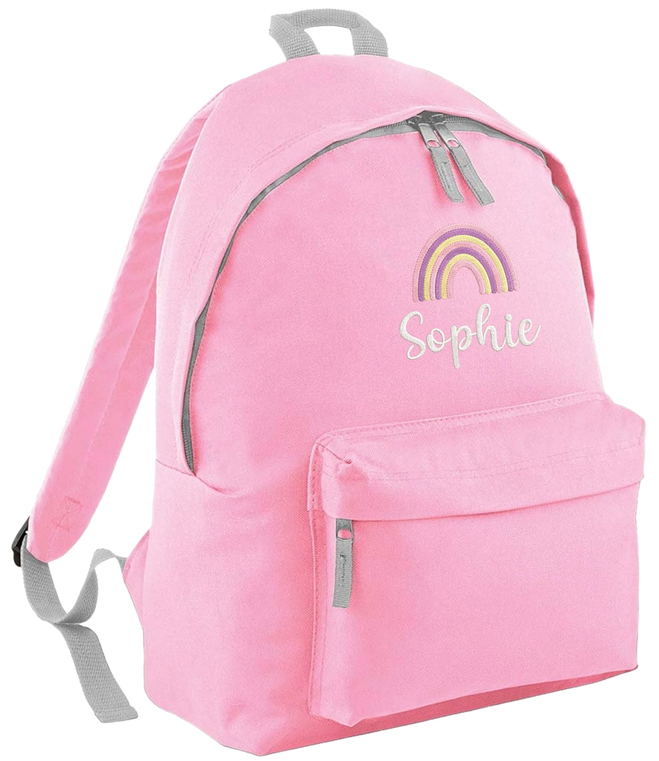 Embroidered Personalised Name Pink Rainbow Junior Backpack Girls Custom School Rucksack Nursery Bag