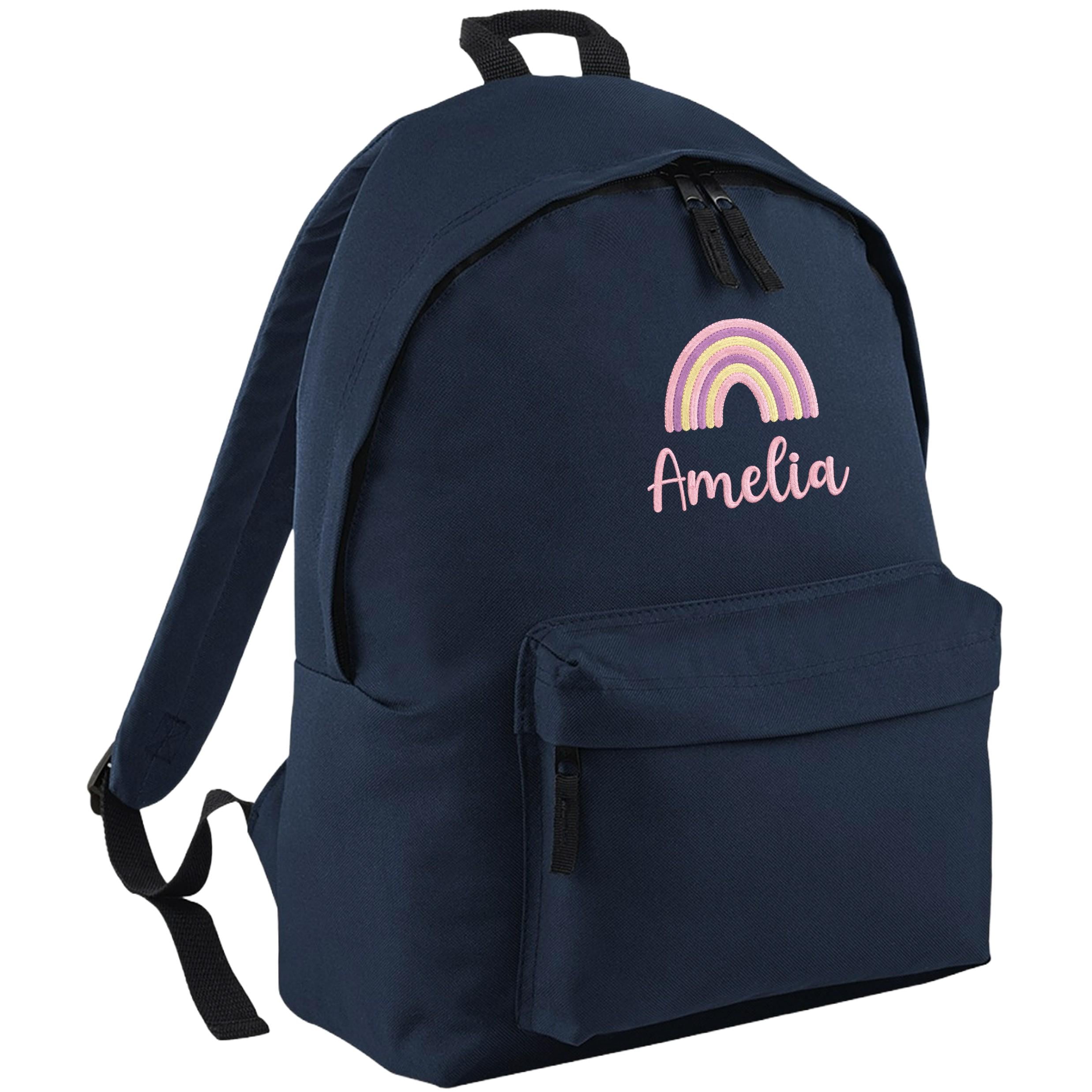 Embroidered Personalised Name Pink Rainbow Junior Backpack Girls Custom School Rucksack Nursery Bag