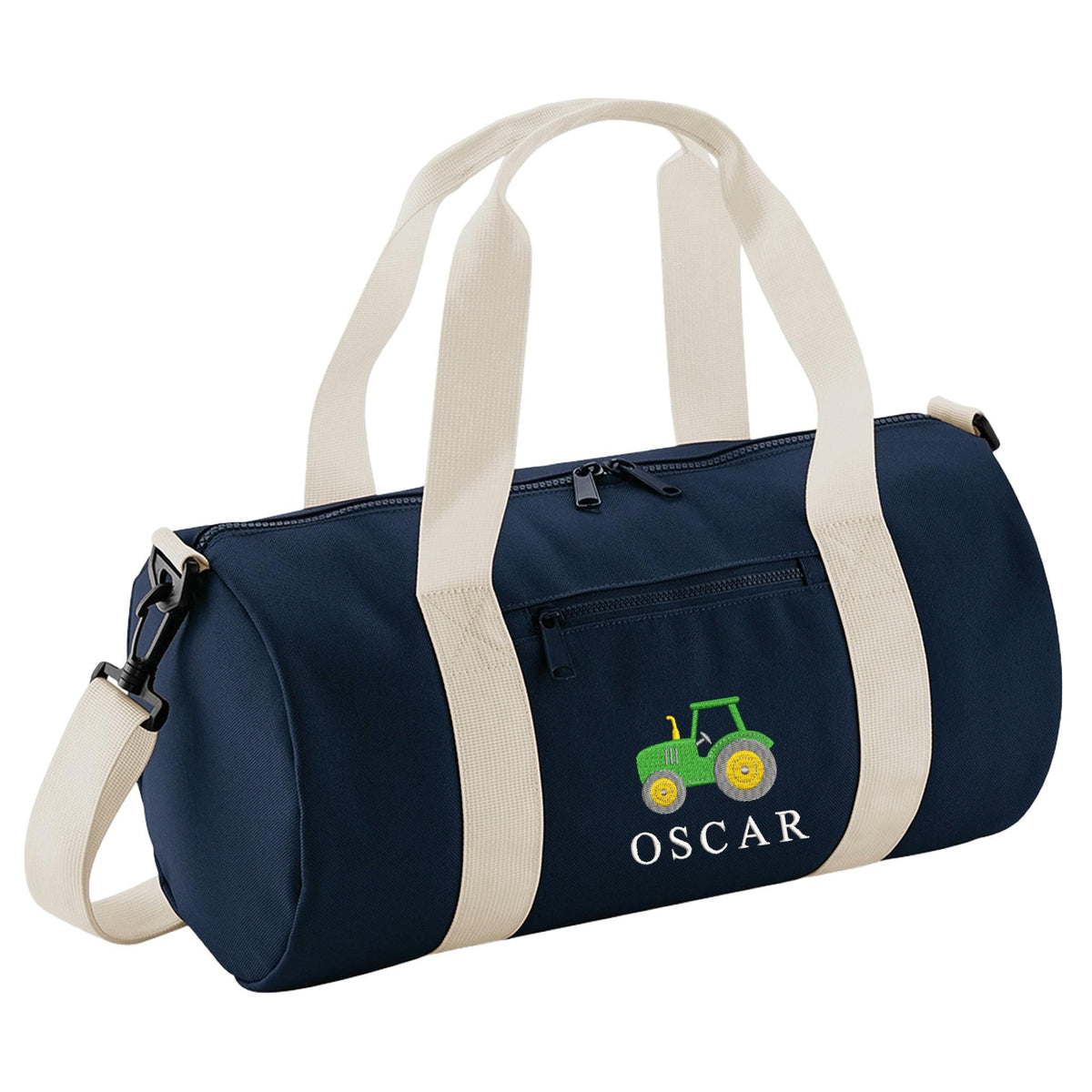 Embroidered Kids Tractor Personalised Name Mini Barrel Bag Boys Custom School Nursery Holdall Bag