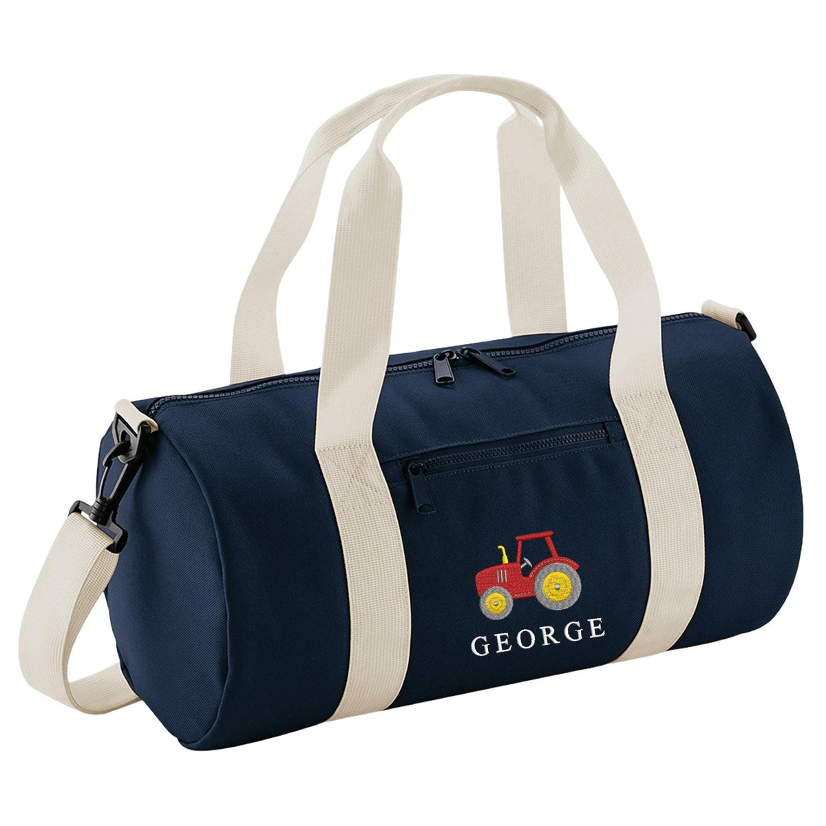 Embroidered Kids Tractor Personalised Name Mini Barrel Bag Boys Custom School Nursery Holdall Bag