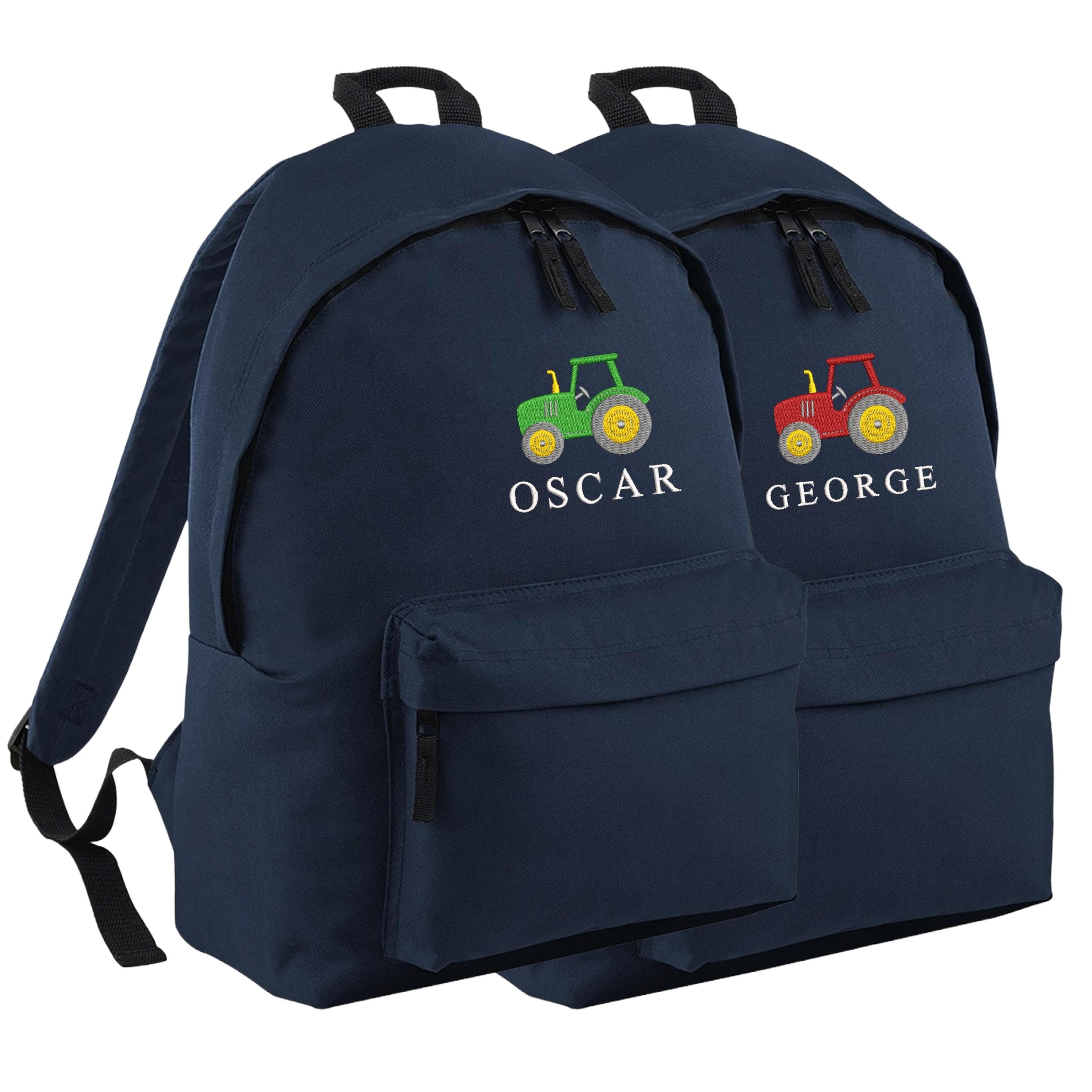 Embroidered Kids Tractor Personalised Name Junior Backpack Boys Custom School Rucksack Nursery Bag