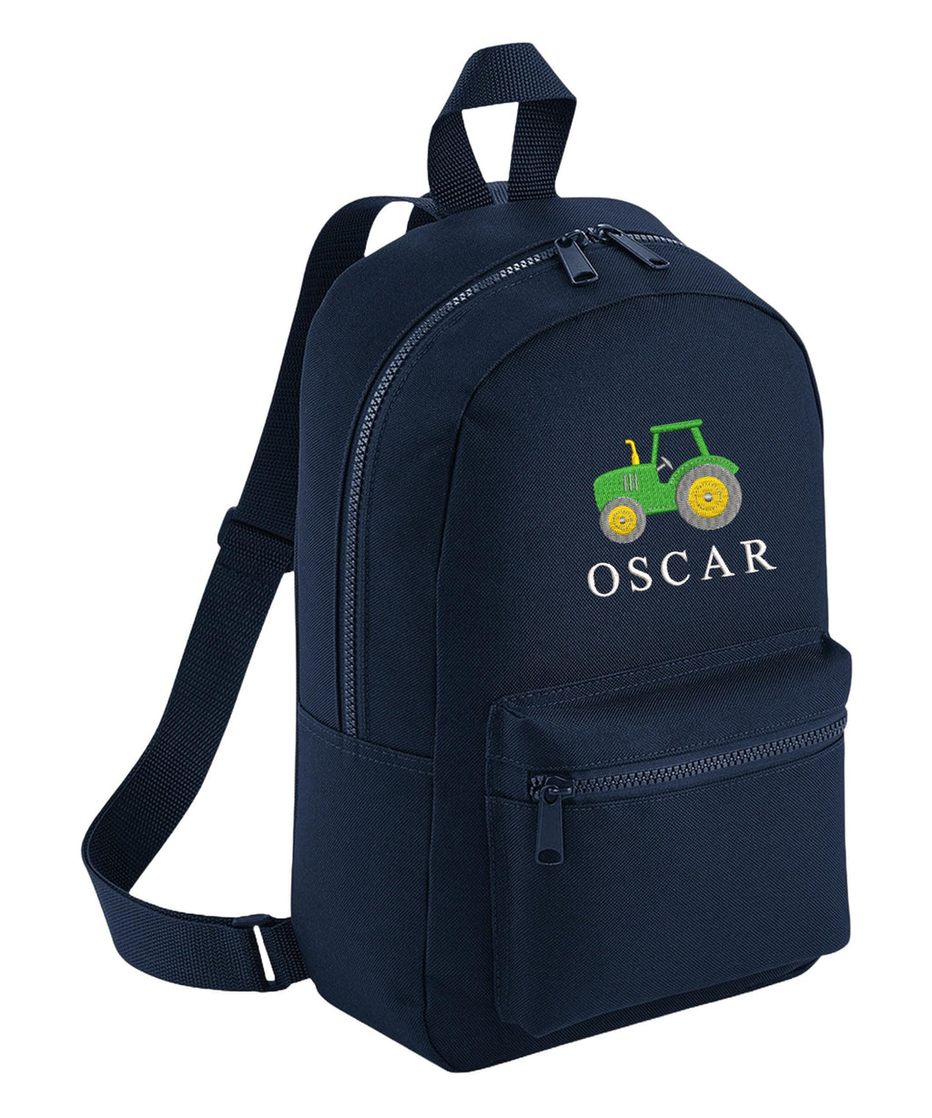 Embroidered Tractor Kids Personalised Name Backpack & Lunch Bag Set Boys Navy Custom School Rucksack Nursery Bag