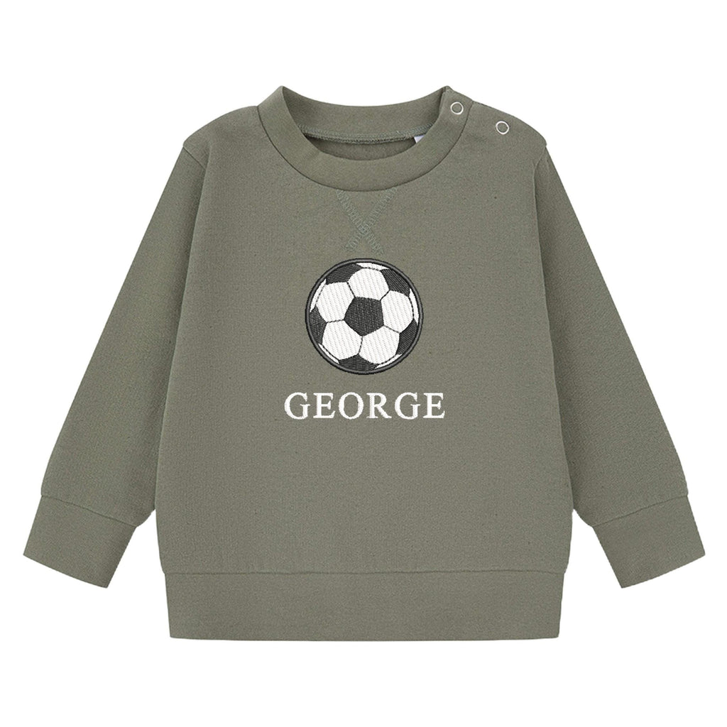 Embroidered Personalised Name Football Boys Sustainable Sweatshirts Baby and Toddler Custom Jumper Gift