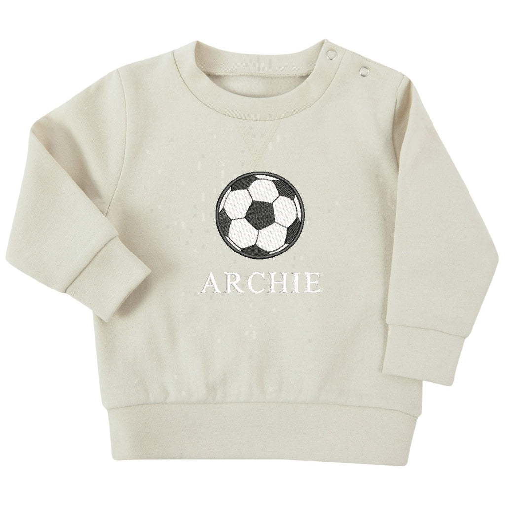 Embroidered Personalised Name Football Boys Sustainable Sweatshirts Baby and Toddler Custom Jumper Gift