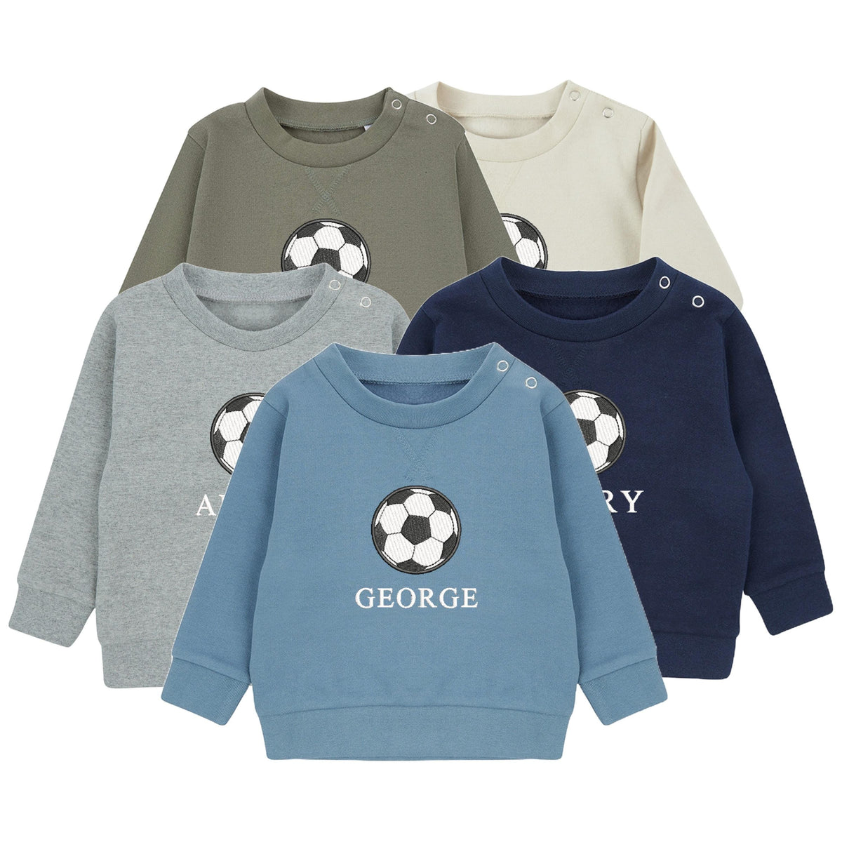 Embroidered Personalised Name Football Boys Sustainable Sweatshirts Baby and Toddler Custom Jumper Gift