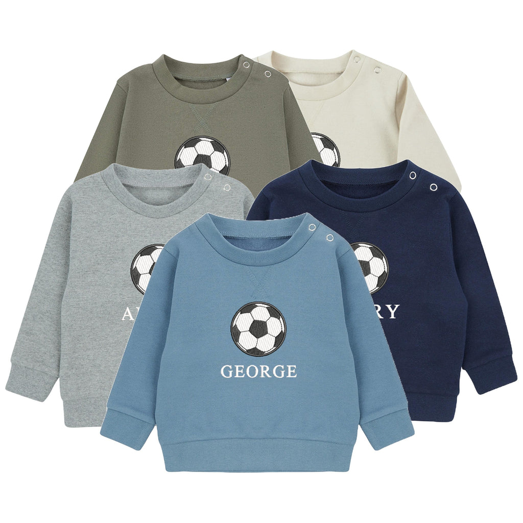 Embroidered Personalised Name Football Boys Sustainable Sweatshirts Baby and Toddler Custom Jumper Gift