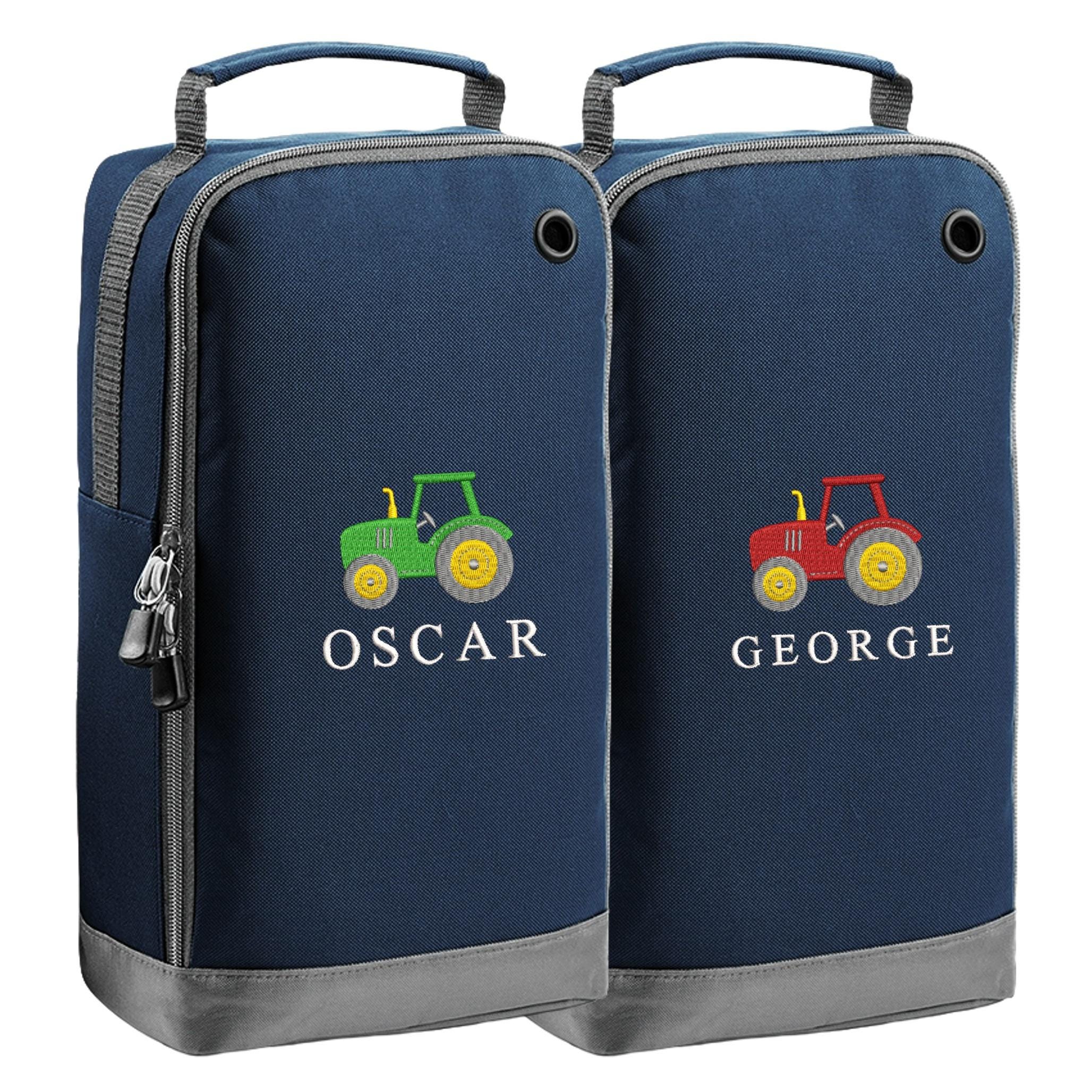 Embroidered Kids Personalised Name Tractor Shoe Bag Custom Text School Trainers Football Boots PE Kit