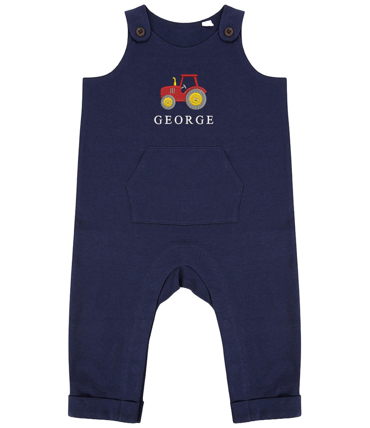 Embroidered Personalised Name Baby & Toddler Organic Cotton Dungarees Custom Text Farm Tractor Boys Gift