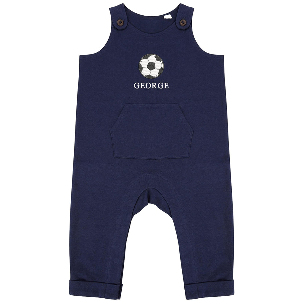 Embroidered Personalised Name Baby & Toddler Organic Cotton Dungarees Custom Text Football Boys Gift