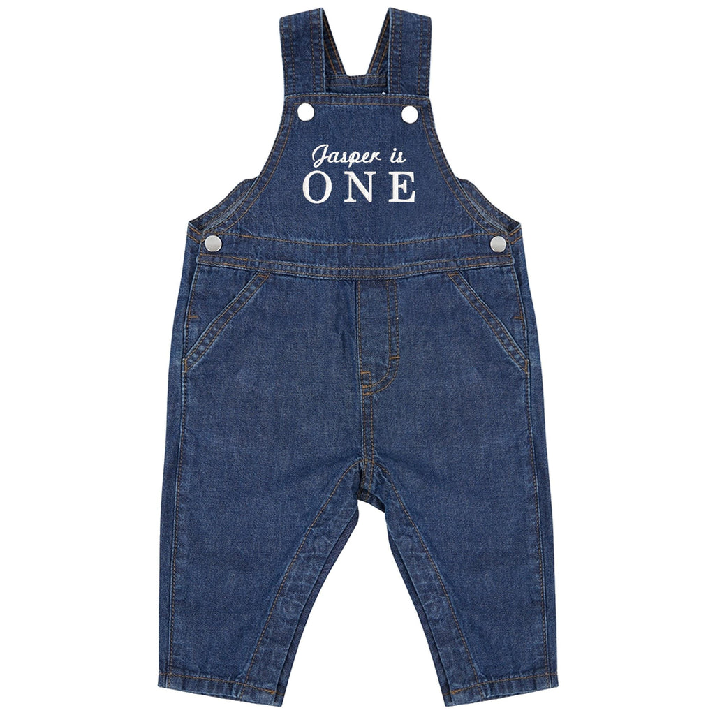 Embroidered Personalised Name Is One Cotton Denim Dungarees Baby & Toddler Girls Boys 1st Birthday Party Outfit Gift