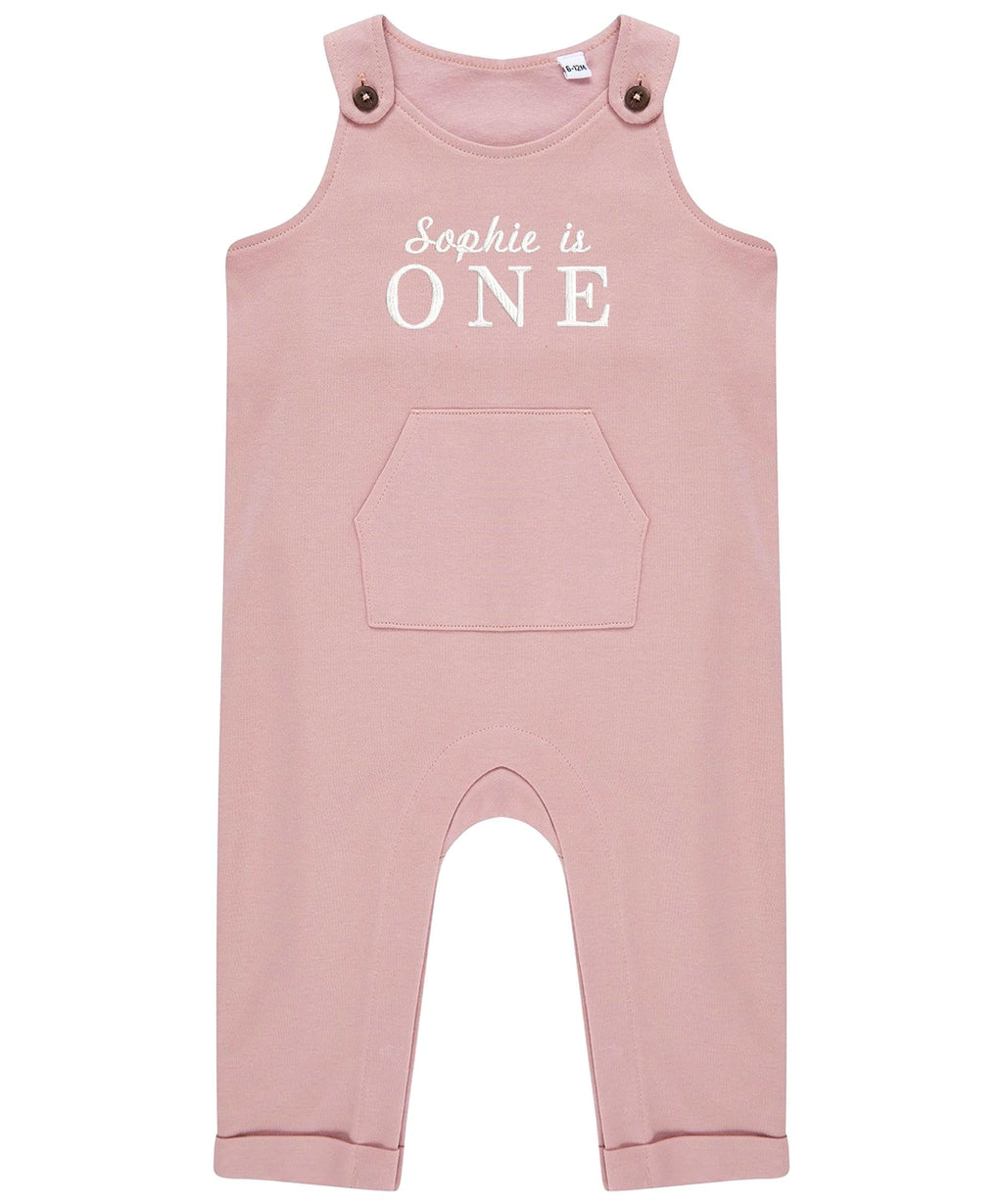 Embroidered Personalised Name Is One Organic Cotton Dungarees Baby & Toddler Girls Boys 1st Birthday Party Outfit Gift
