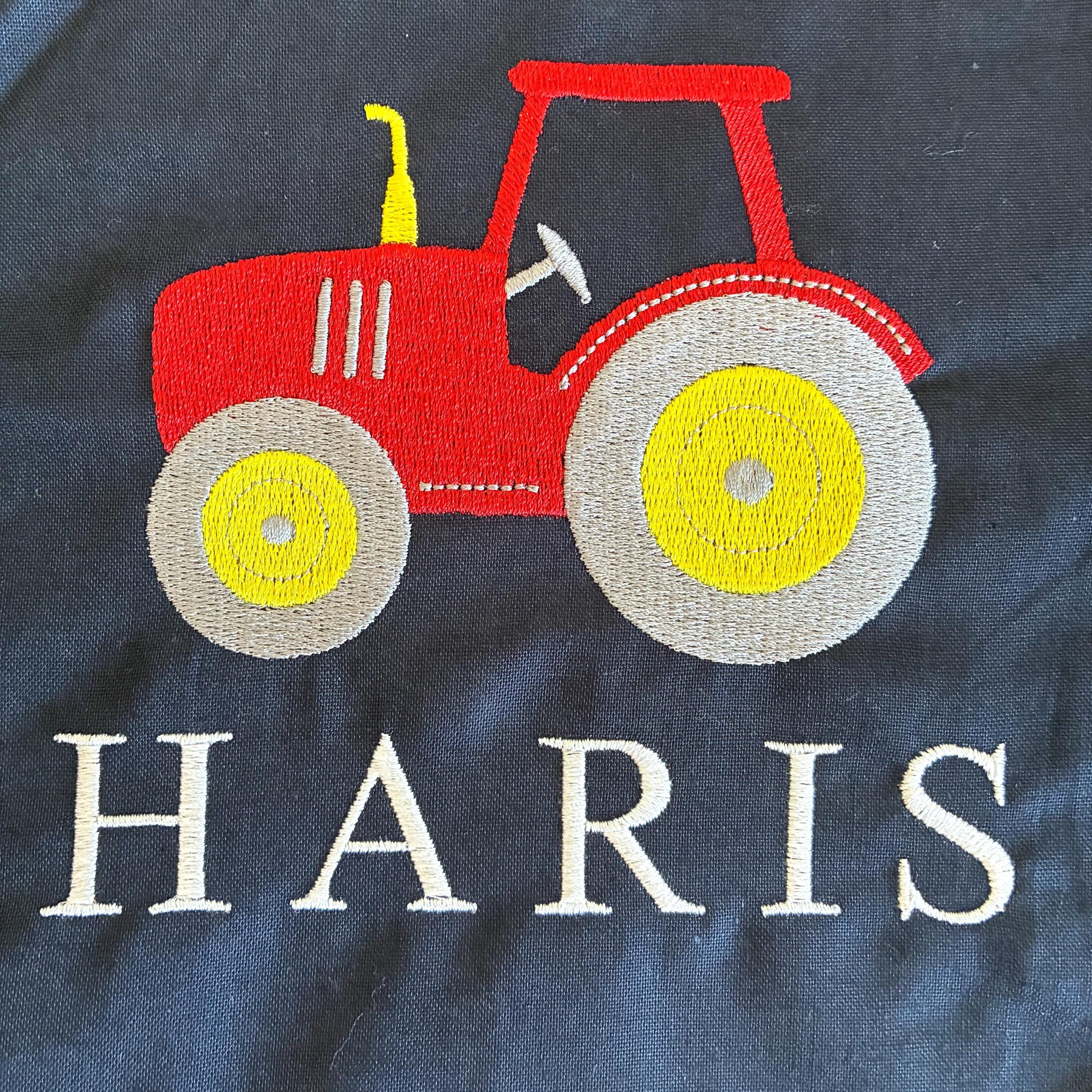 Embroidered Boys Personalised Tractor Name Cotton Gymsac Custom Text School PE Bag Nursery Bag