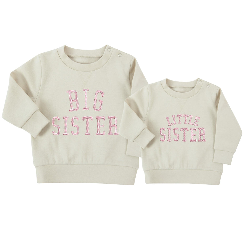 Embroidered Big & Little Sister Girls Sustainable Sweatshirts Baby and Toddler Pink Varsity Matching New Siblings