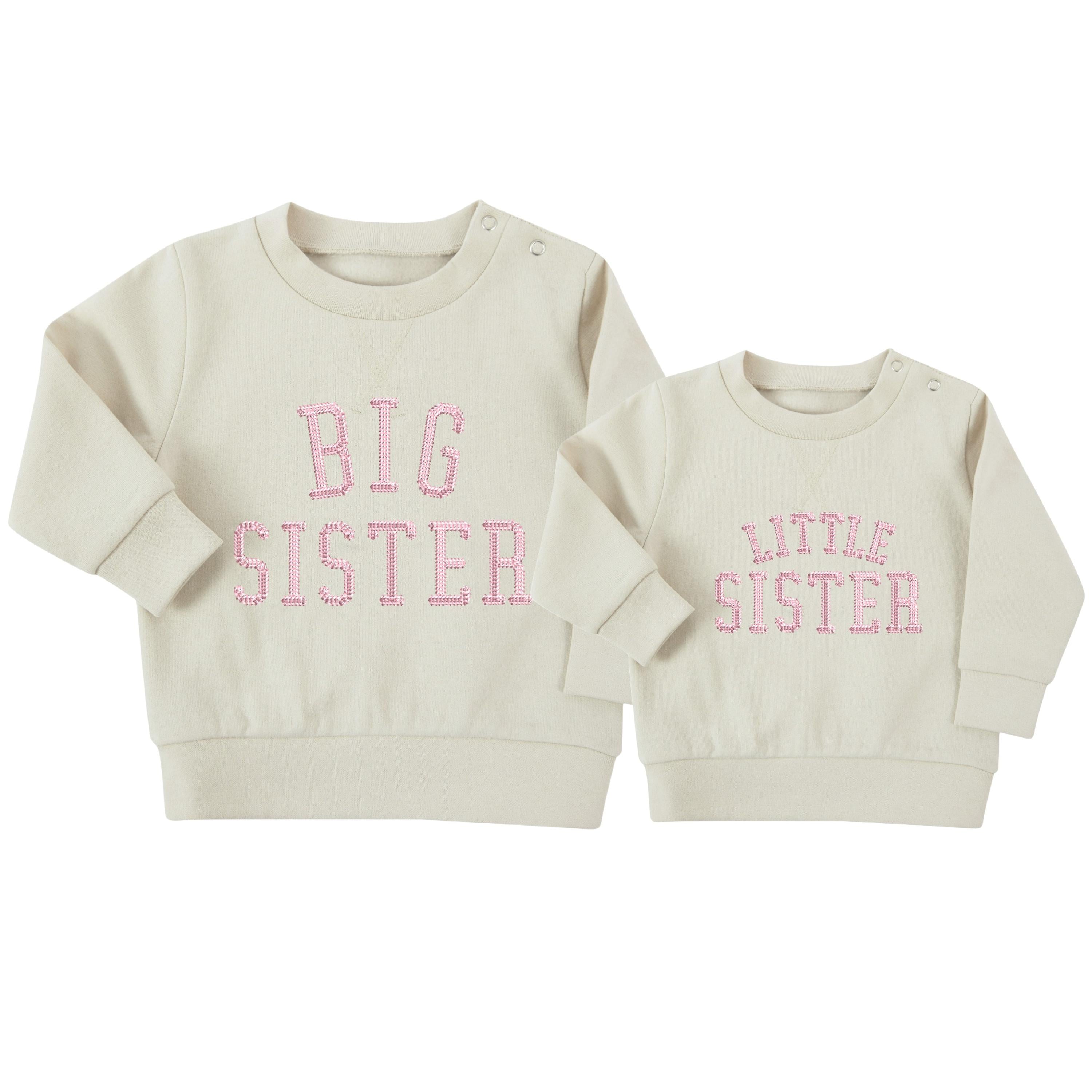 Embroidered Big & Little Sister Girls Sustainable Sweatshirts Baby and Toddler Pink Varsity Matching New Siblings