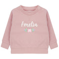 Embroidered Girls Personalised Floral Name Baby and Toddler Pink Sustainable Sweatshirts