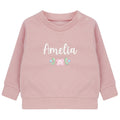 Embroidered Girls Personalised Floral Name Baby and Toddler Pink Sustainable Sweatshirts