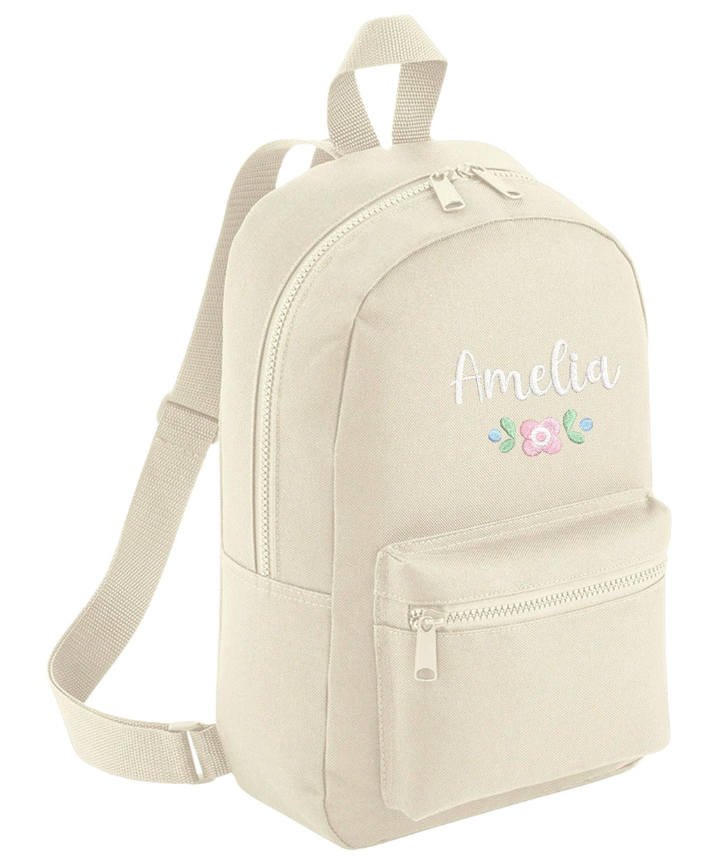 Embroidered Girls Personalised Pink Floral Name Mini Backpack Custom Text School Rucksack Nursery Bag