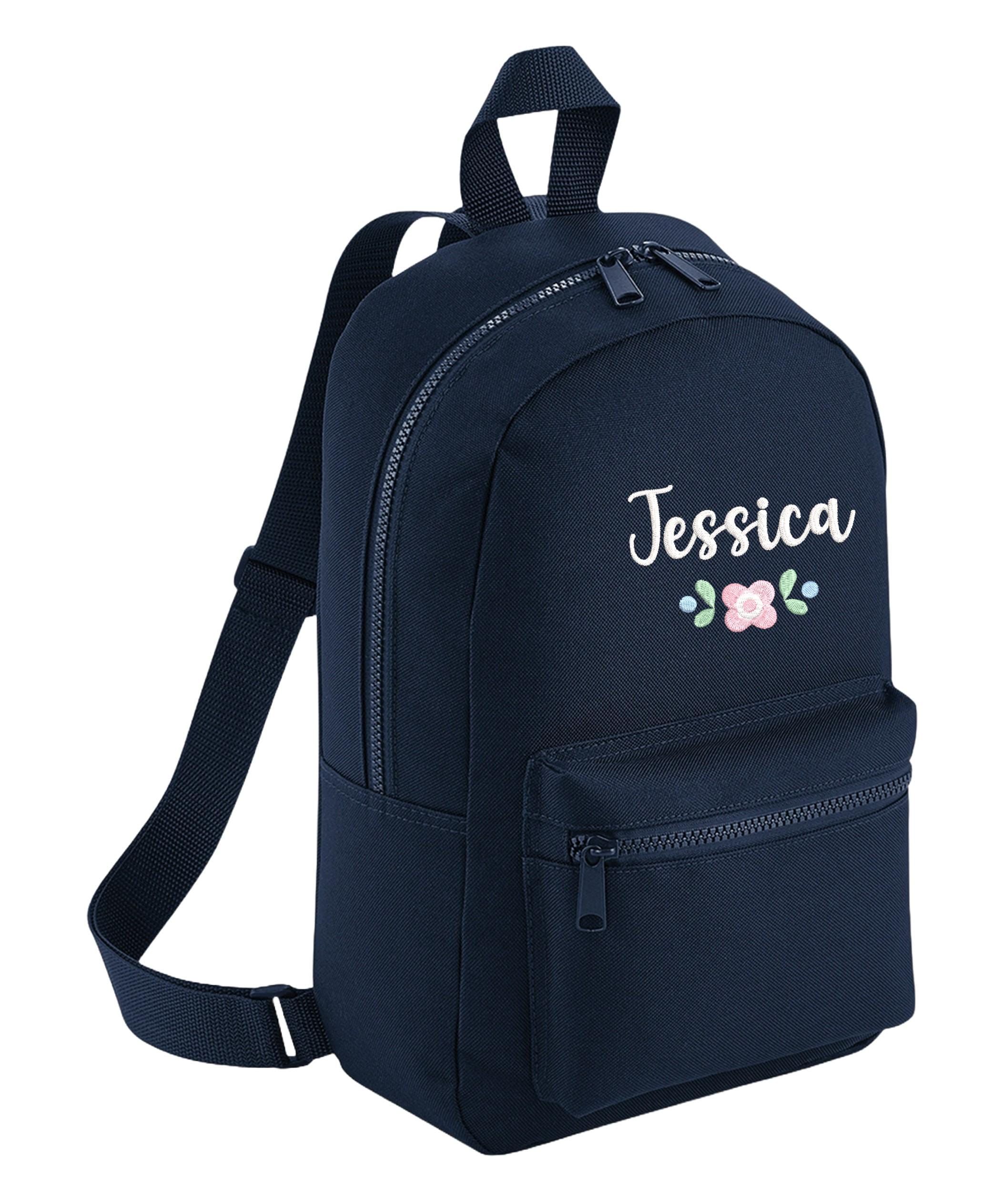 Embroidered Girls Personalised Pink Floral Name Mini Backpack Custom Text School Rucksack Nursery Bag