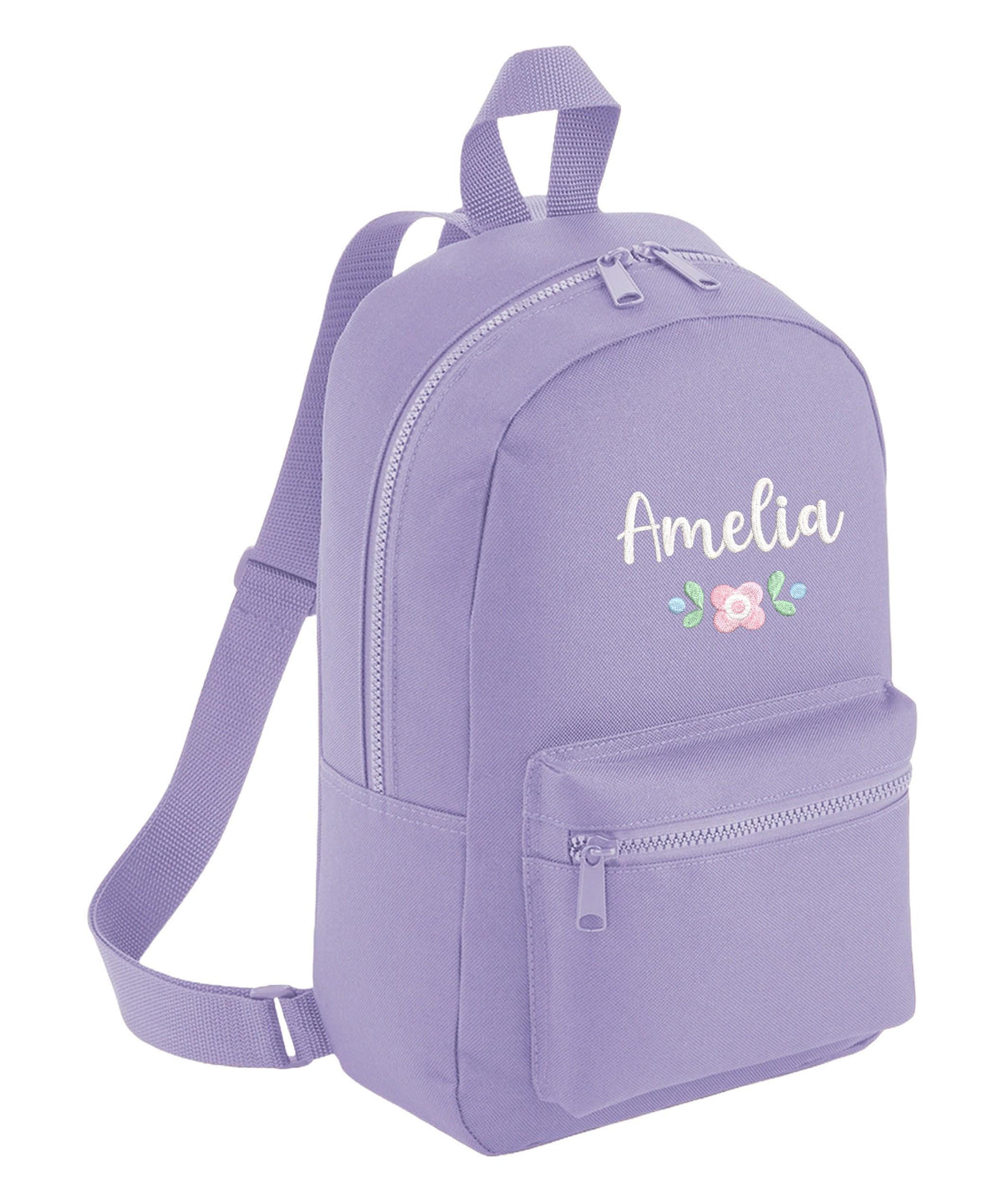Embroidered Girls Personalised Pink Floral Name Mini Backpack Custom Text School Rucksack Nursery Bag