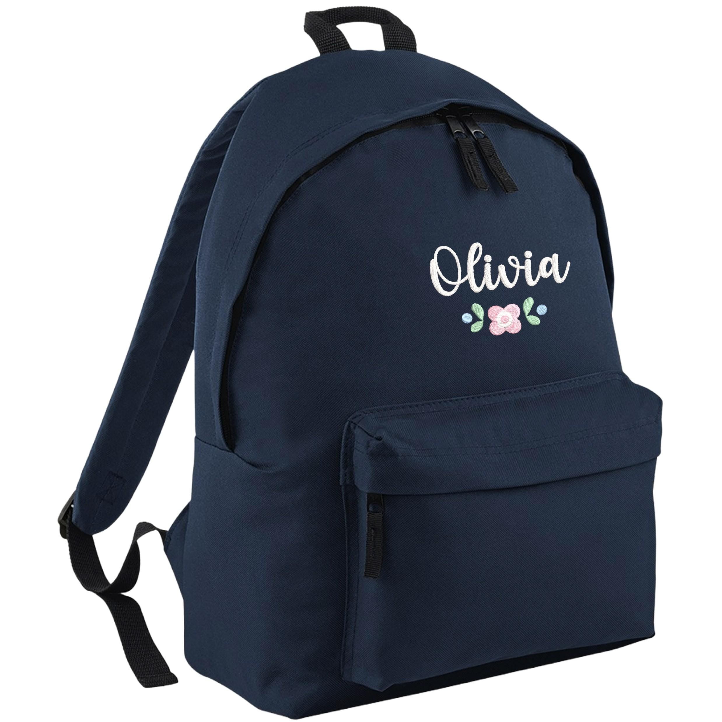 Embroidered Personalised Name Pink Floral Junior Backpack Girls Custom School Rucksack Nursery Bag