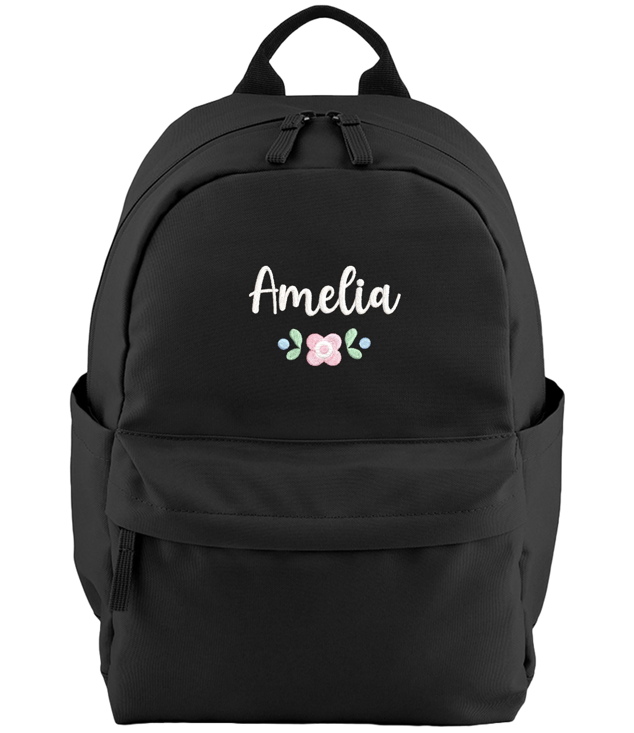Embroidered Girls Personalised Pink Floral Name Small Backpack Custom Text School Rucksack Nursery Bag