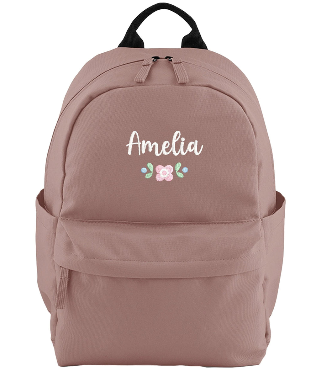 Embroidered Girls Personalised Pink Floral Name Small Backpack Custom Text School Rucksack Nursery Bag