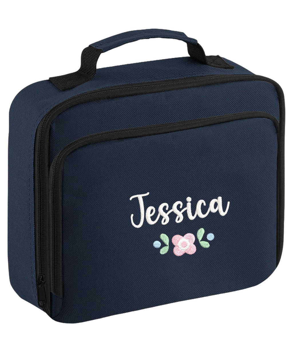 Embroidered Girls Personalised Pink Floral Name Backpack & Lunch Bag Set Custom School Rucksack Nursery Bag