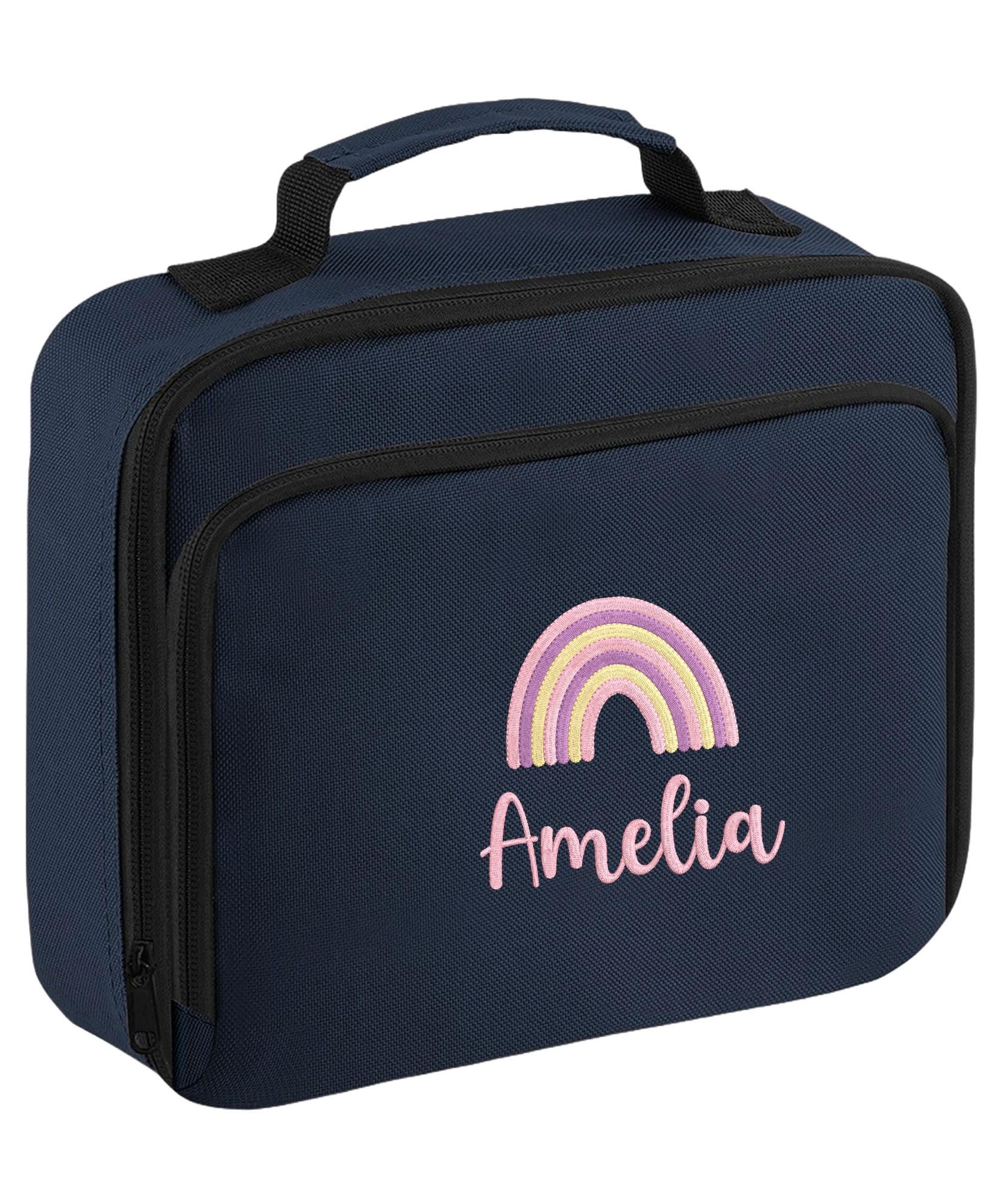 Embroidered Personalised Pink Rainbow Name Junior Backpack & Lunch Bag SetGirls Custom School Rucksack Nursery Bag