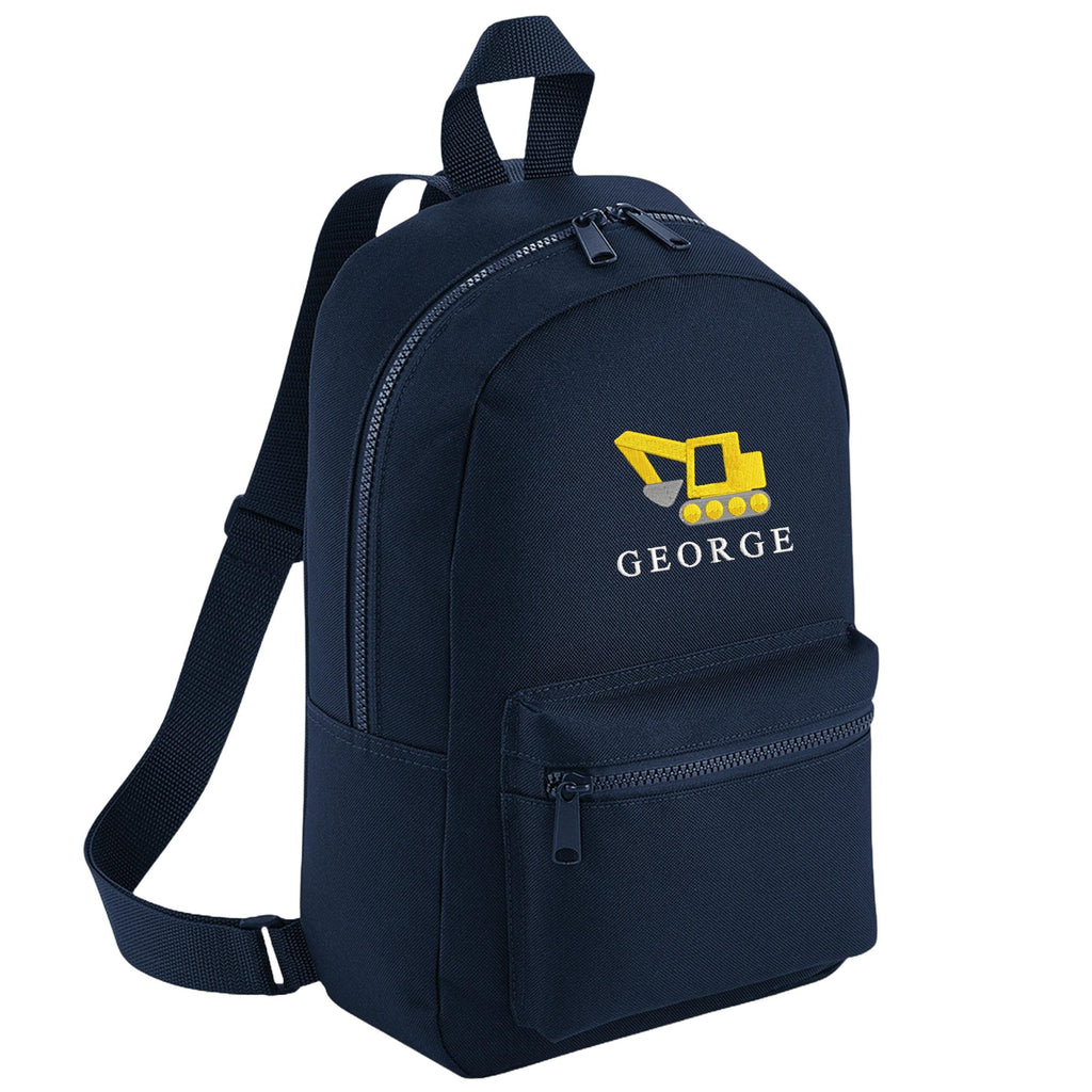 Embroidered Kids Digger Personalised Name Mini Backpack Boys Custom School Rucksack Nursery Bag