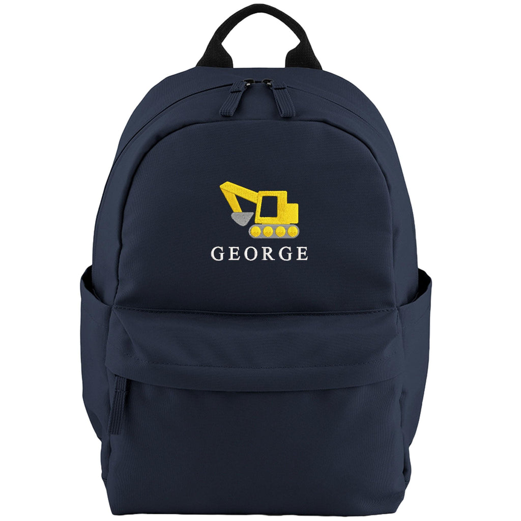 Embroidered Kids Digger Personalised Name Small Backpack Boys Custom School Rucksack Nursery Bag