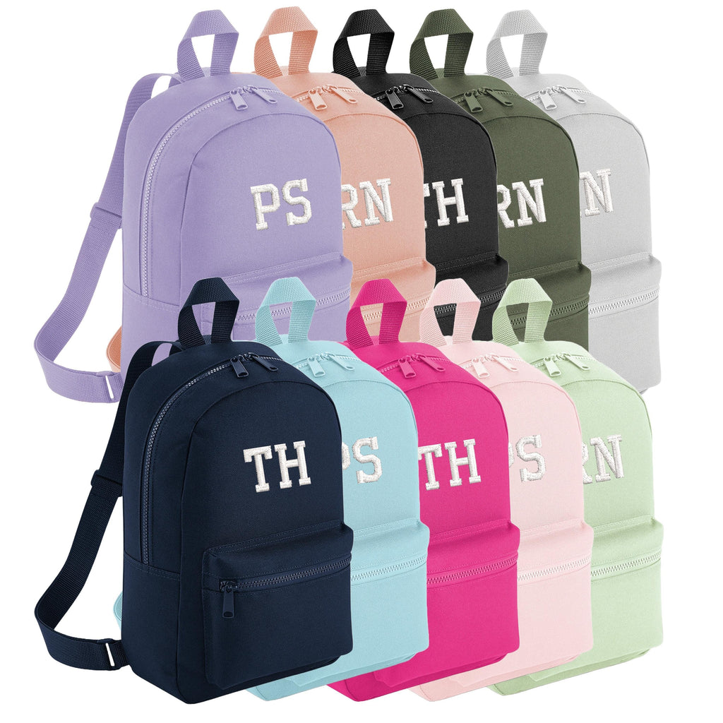 Embroidered Kids Personalised Initials Mini Backpack Custom Name Text School Rucksack Nursery Bag