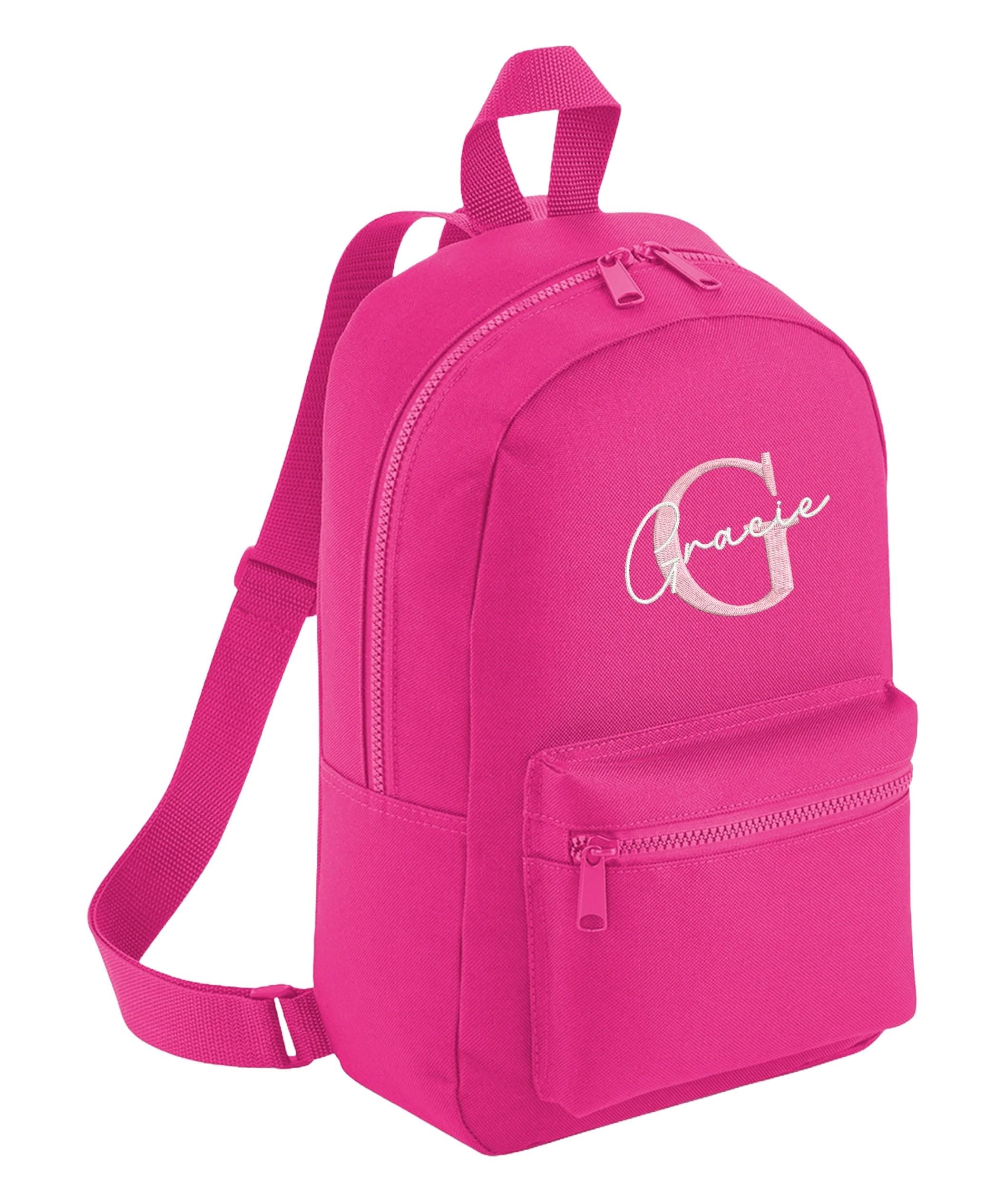 Embroidered Girls Personalised Initial Name Mini Backpack Custom Text School Rucksack Nursery Bag