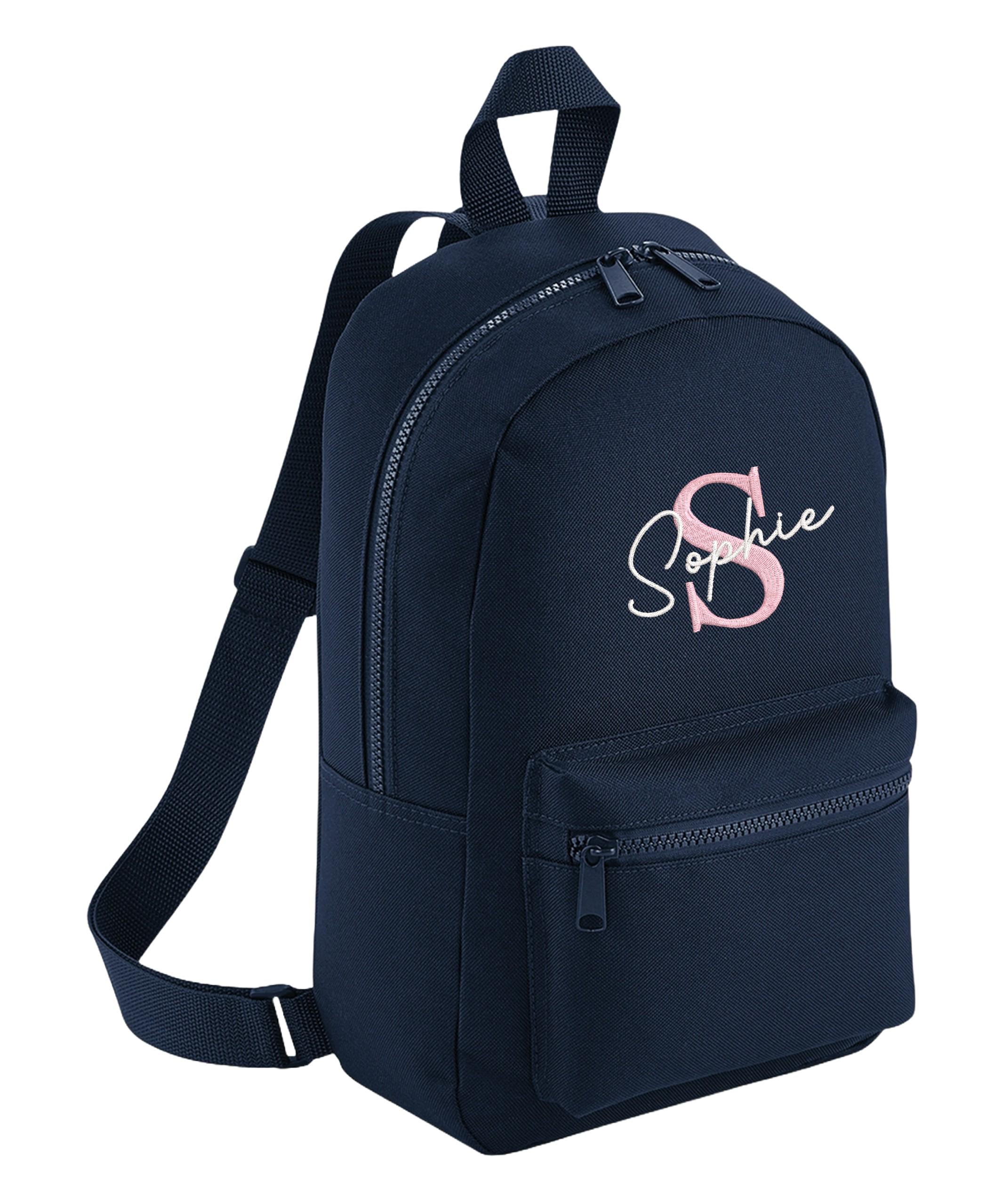 Embroidered Girls Personalised Initial Name Mini Backpack Custom Text School Rucksack Nursery Bag