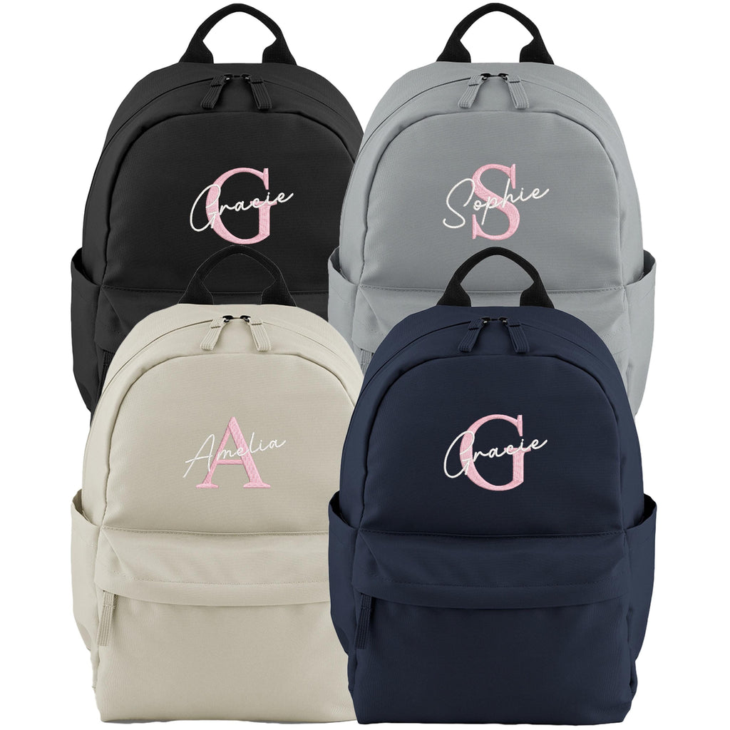 Embroidered Girls Personalised Initial Name Small Backpack Custom Text School Rucksack Nursery Bag
