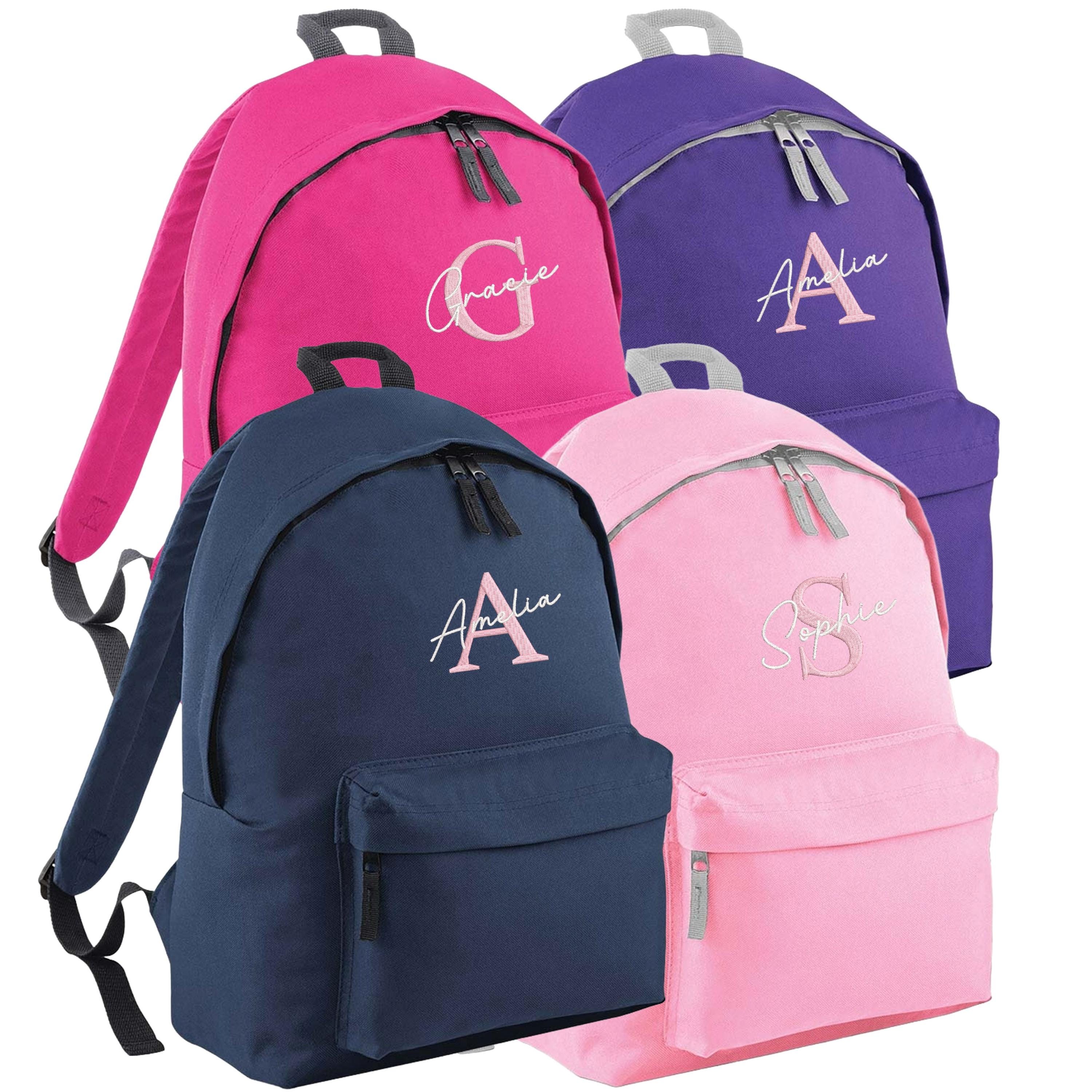 Embroidered Girls Personalised Initial Name Junior Backpack Custom Text School Rucksack Nursery Bag