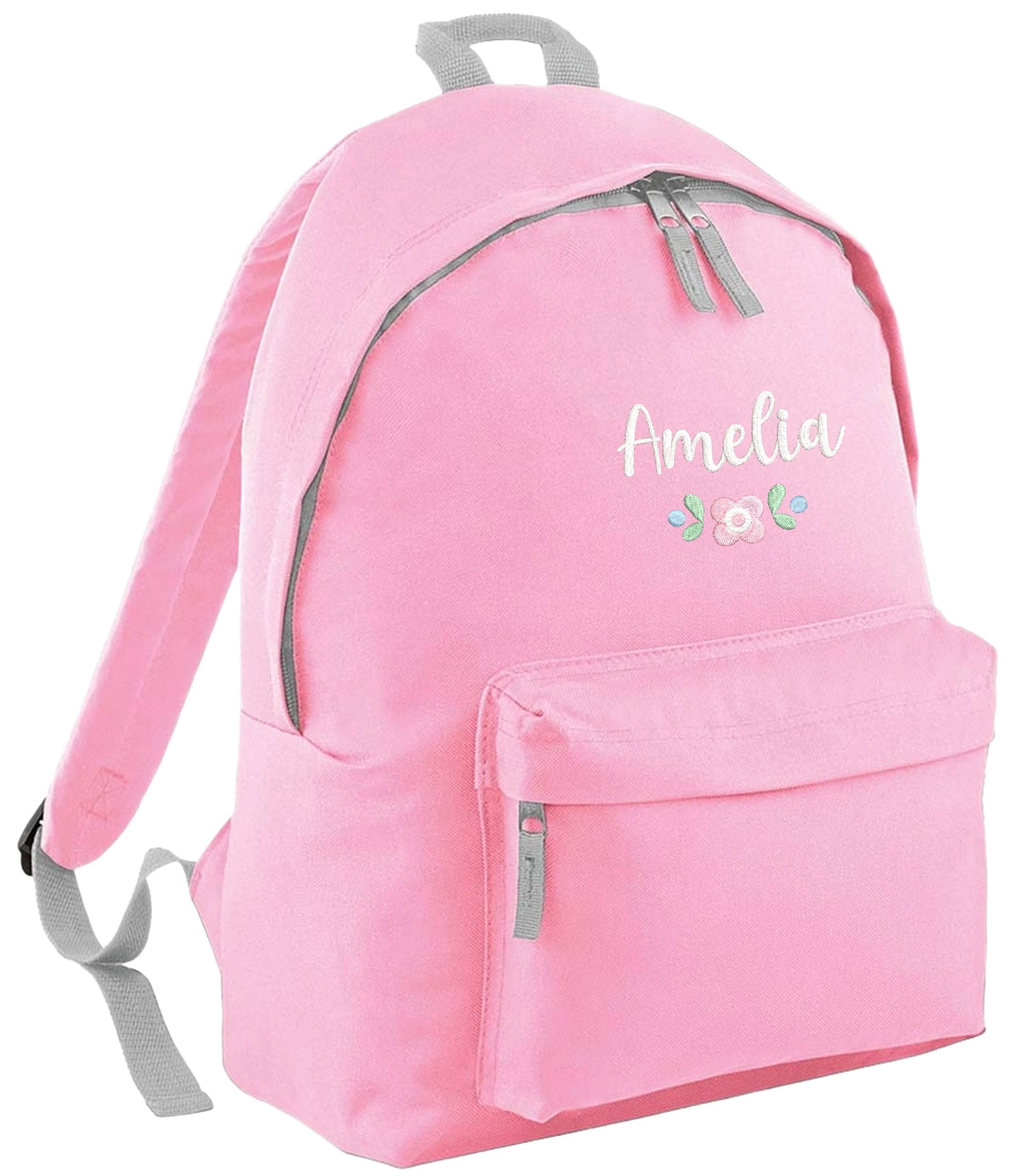 Embroidered Personalised Pink Floral Name Junior Backpack & Lunch Bag Set Girls Custom School Rucksack Nursery Bag