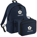 Embroidered Football Kids Personalised Name Backpack & Lunch Bag Set Boys Navy Custom School Rucksack Nursery Bag