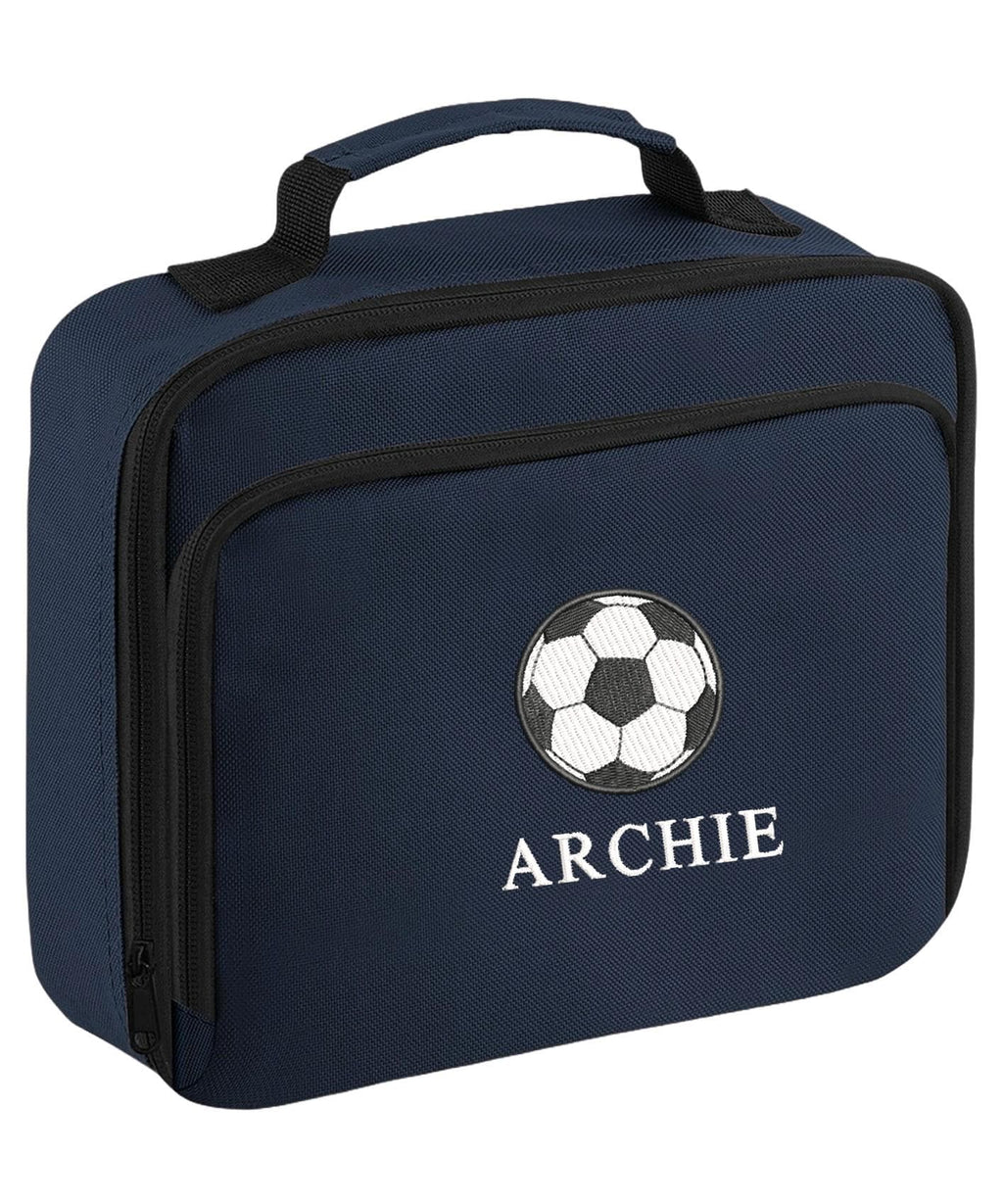 Embroidered Football Kids Personalised Name Backpack & Lunch Bag Set Boys Navy Custom School Rucksack Nursery Bag