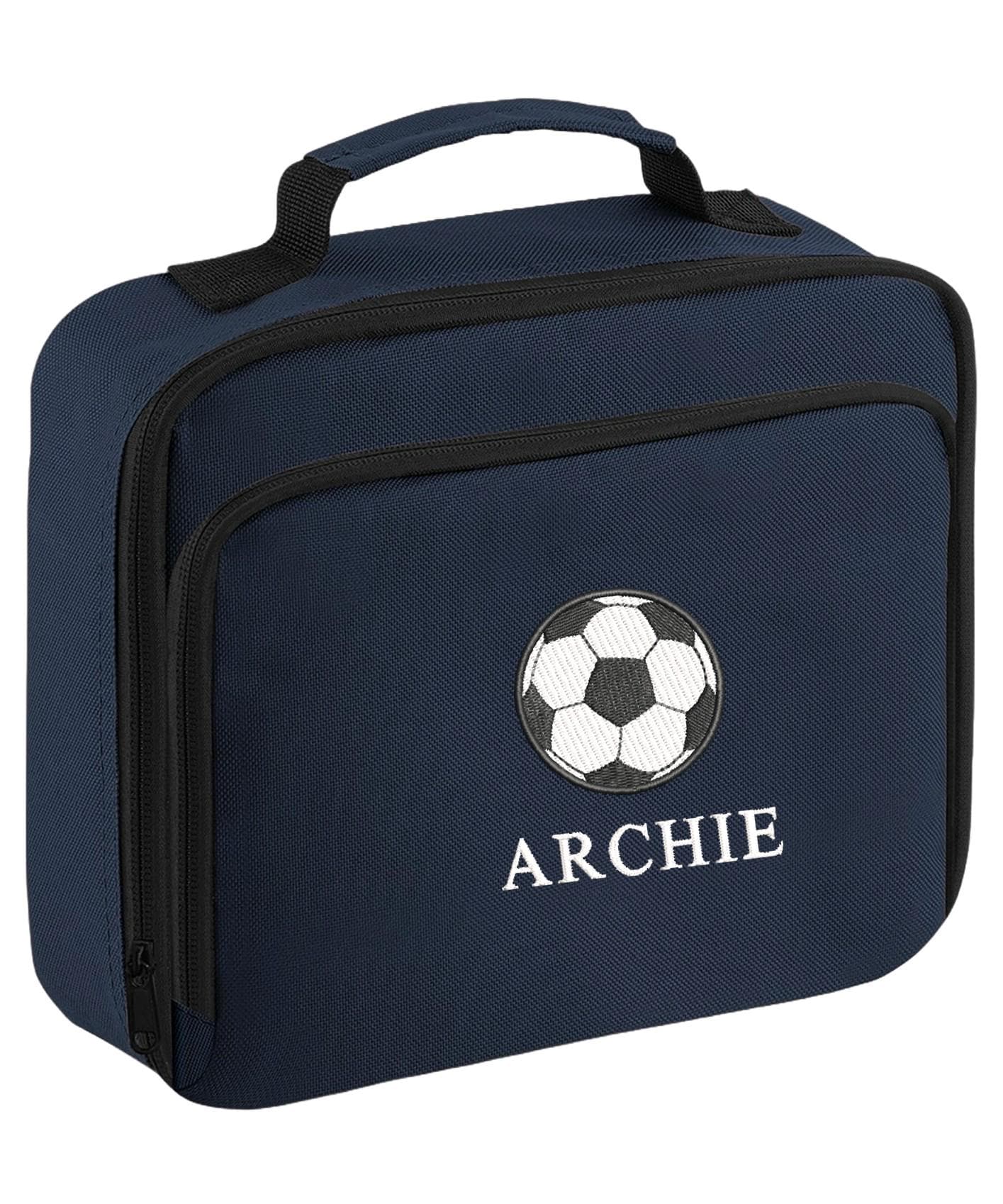 Embroidered Football Kids Personalised Name Backpack & Lunch Bag Set Boys Navy Custom School Rucksack Nursery Bag