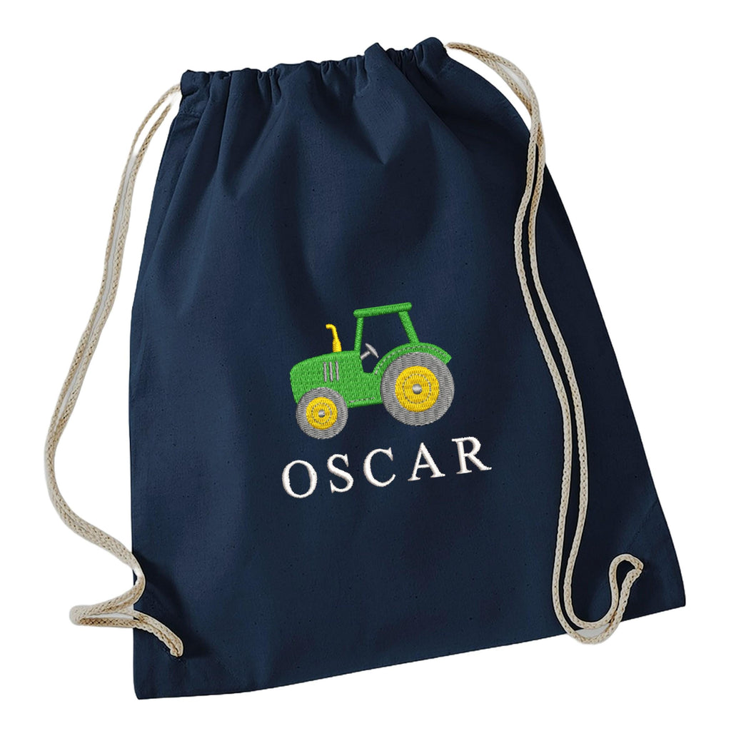 Embroidered Boys Personalised Tractor Name Cotton Gymsac Custom Text School PE Bag Nursery Bag