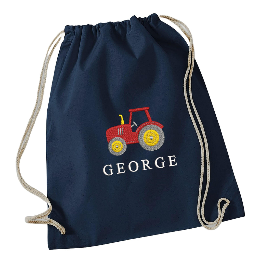 Embroidered Boys Personalised Tractor Name Cotton Gymsac Custom Text School PE Bag Nursery Bag
