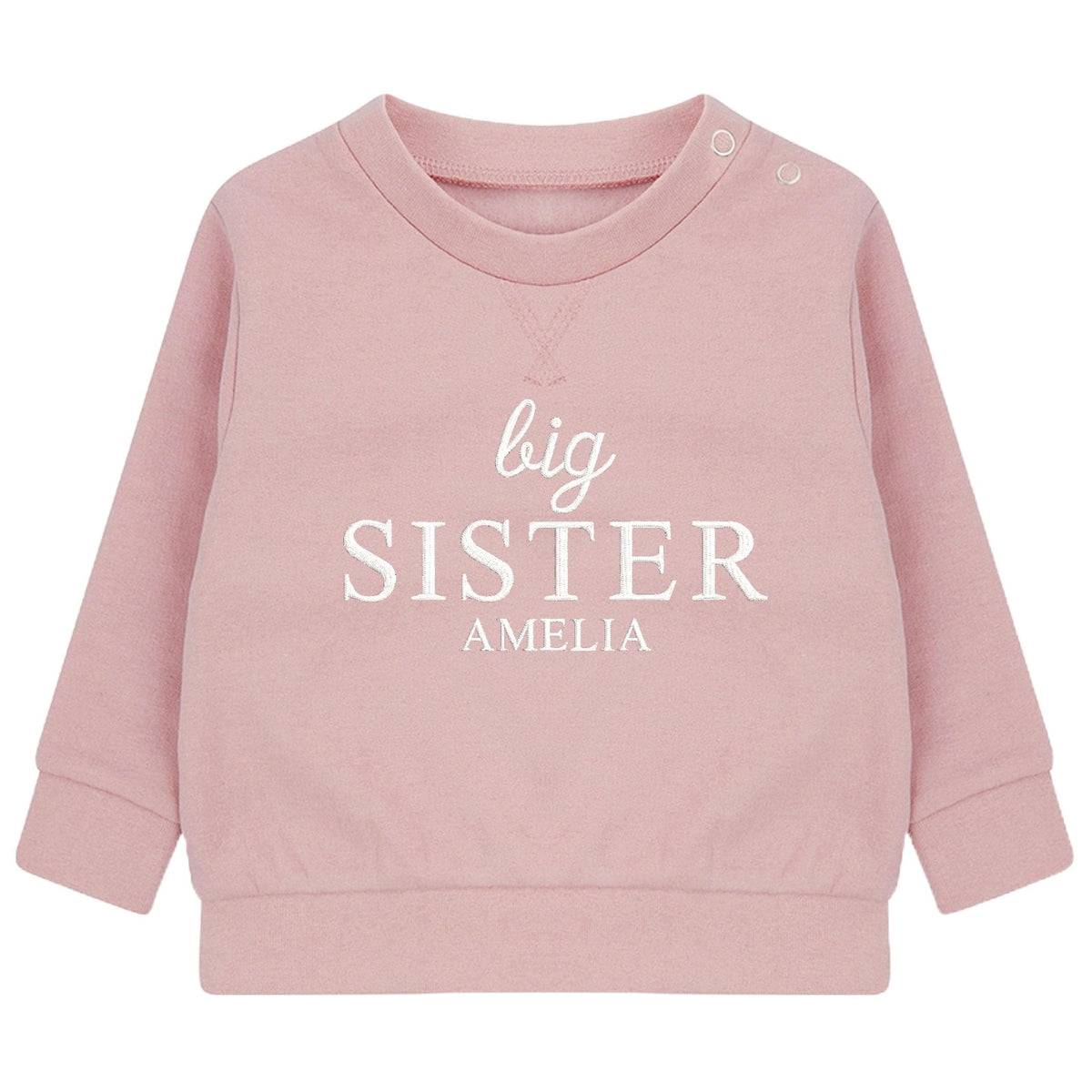 Embroidered Big Sister Personalised Name Girls Sustainable Sweatshirts Pink Toddler & Kids Custom New Sister Gift