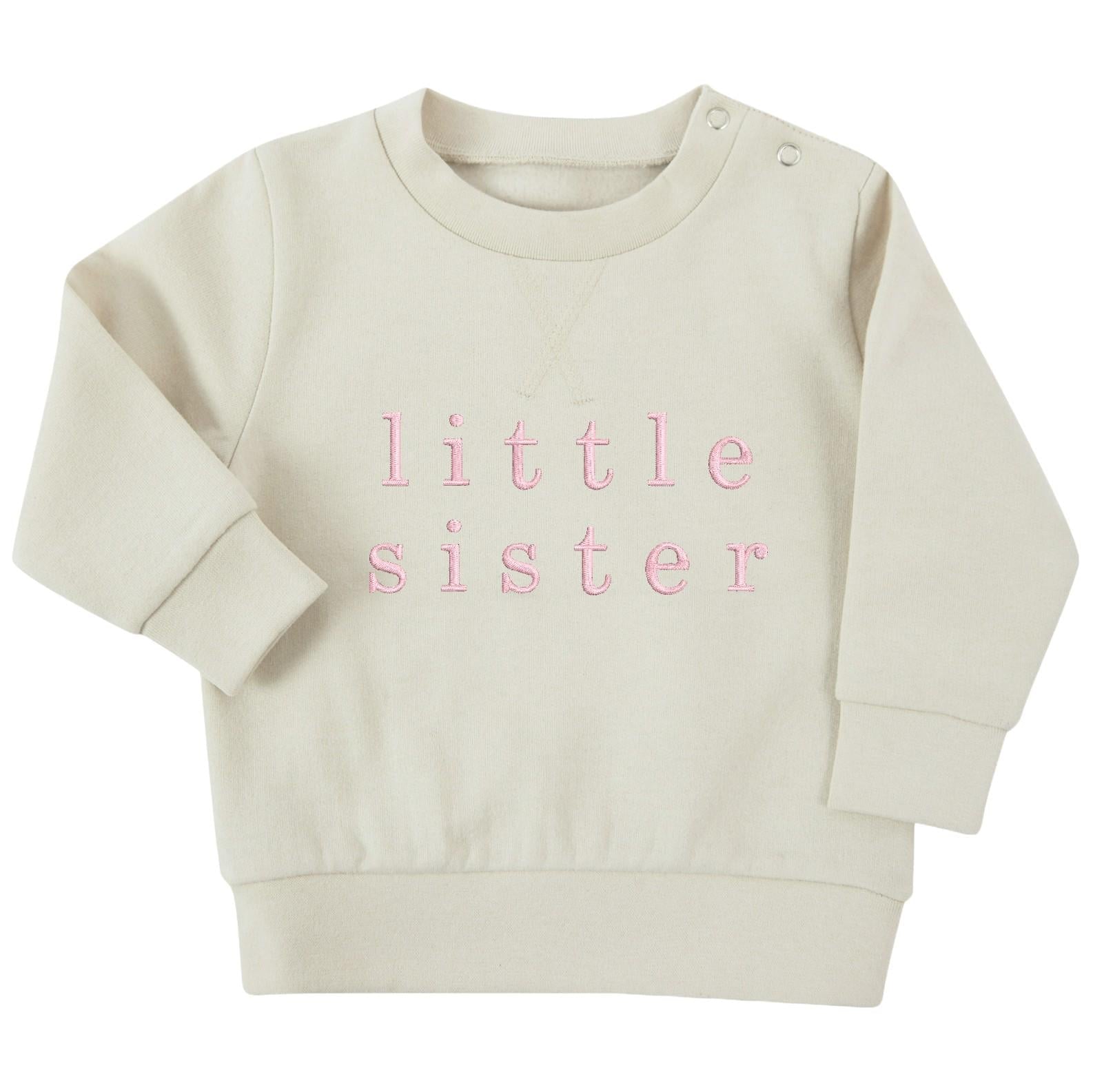 Embroidered Big & Little Sister Girls Sustainable Sweatshirts Baby and Toddler Pink Matching New Siblings