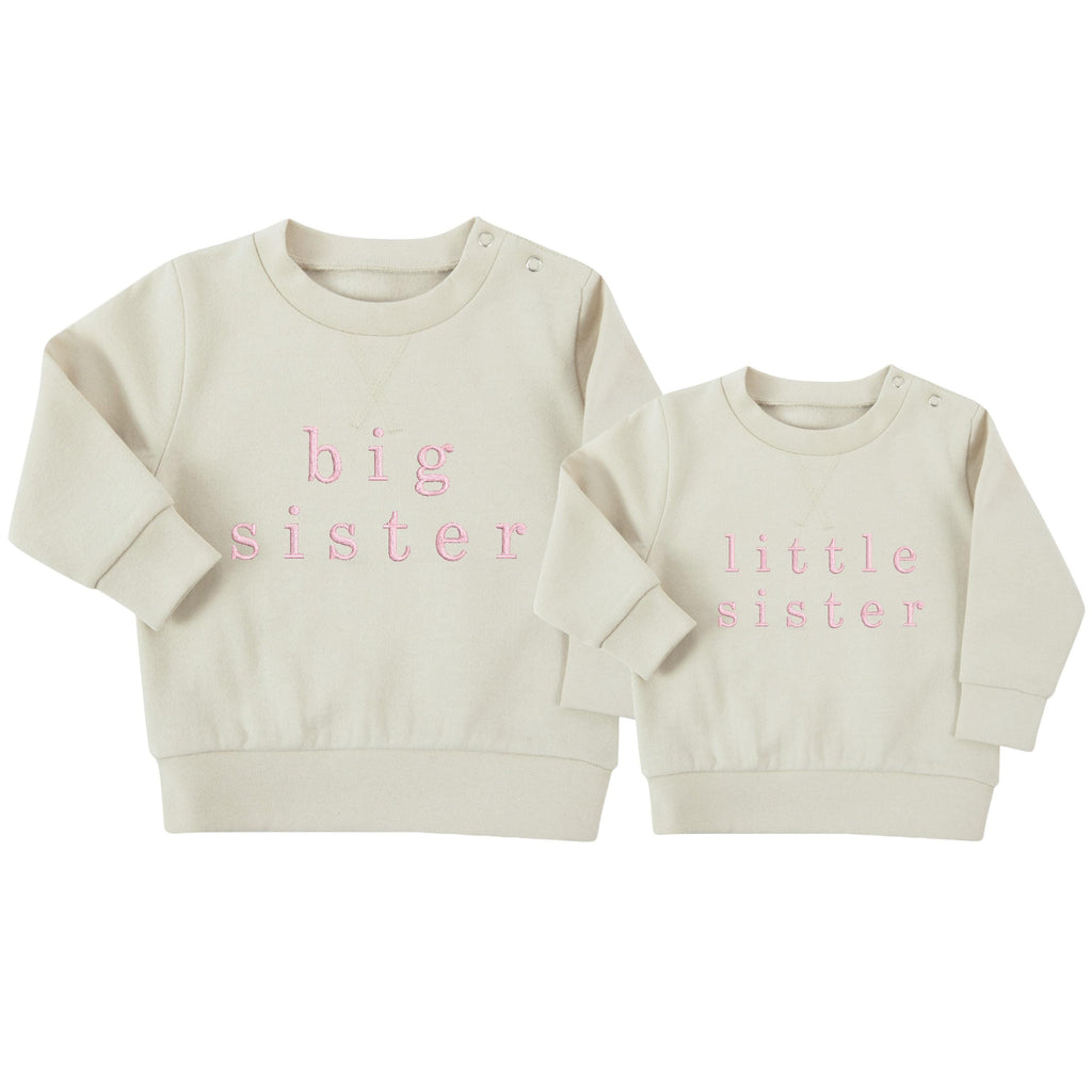 Embroidered Big & Little Sister Girls Sustainable Sweatshirts Baby and Toddler Pink Matching New Siblings
