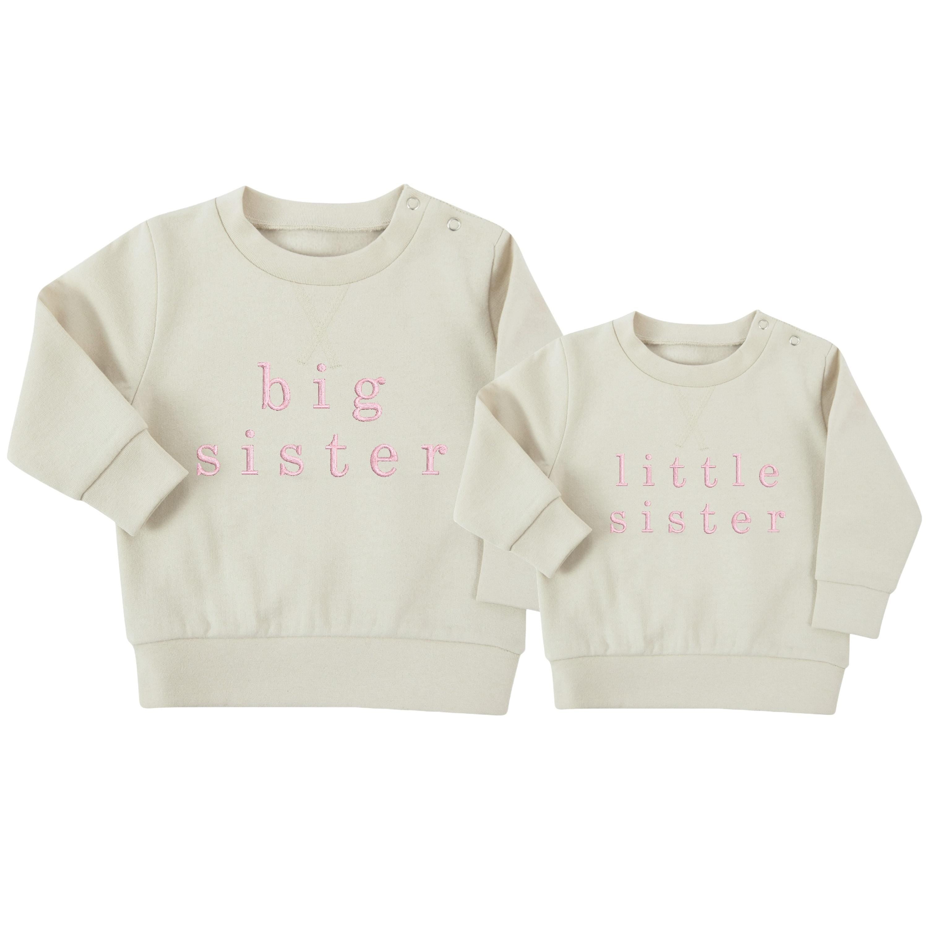 Embroidered Big & Little Sister Girls Sustainable Sweatshirts Baby and Toddler Pink Matching New Siblings