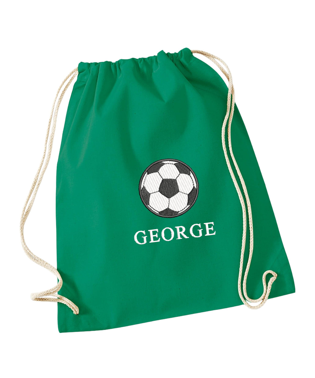 Embroidered Football Kids Personalised Name Cotton Gymsac Custom Text School PE Kit Rucksack Nursery Bag
