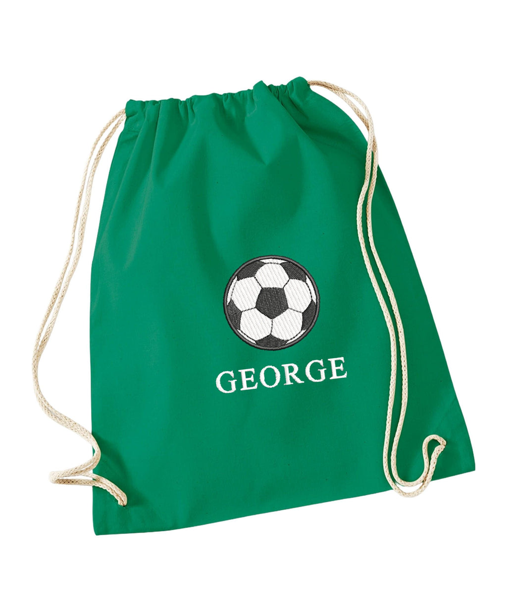 Embroidered Football Kids Personalised Name Cotton Gymsac Custom Text School PE Kit Rucksack Nursery Bag